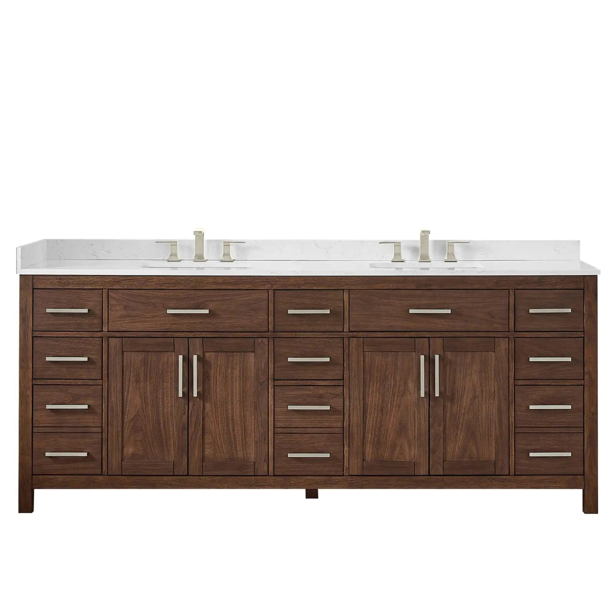 84" Beckett Double Bathroom Vanity in Dark Walnut with Brushed Nickel Trim by Wyndham