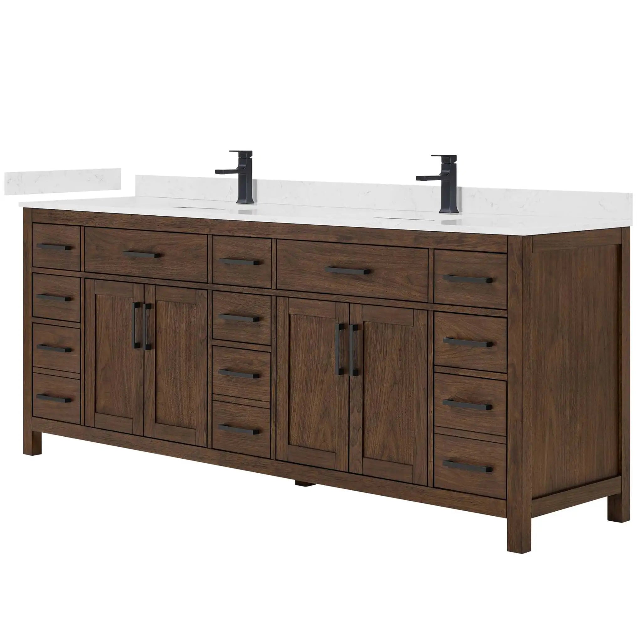 84" Beckett Double Bathroom Vanity in Dark Walnut with Matte Black Trim by Wyndham