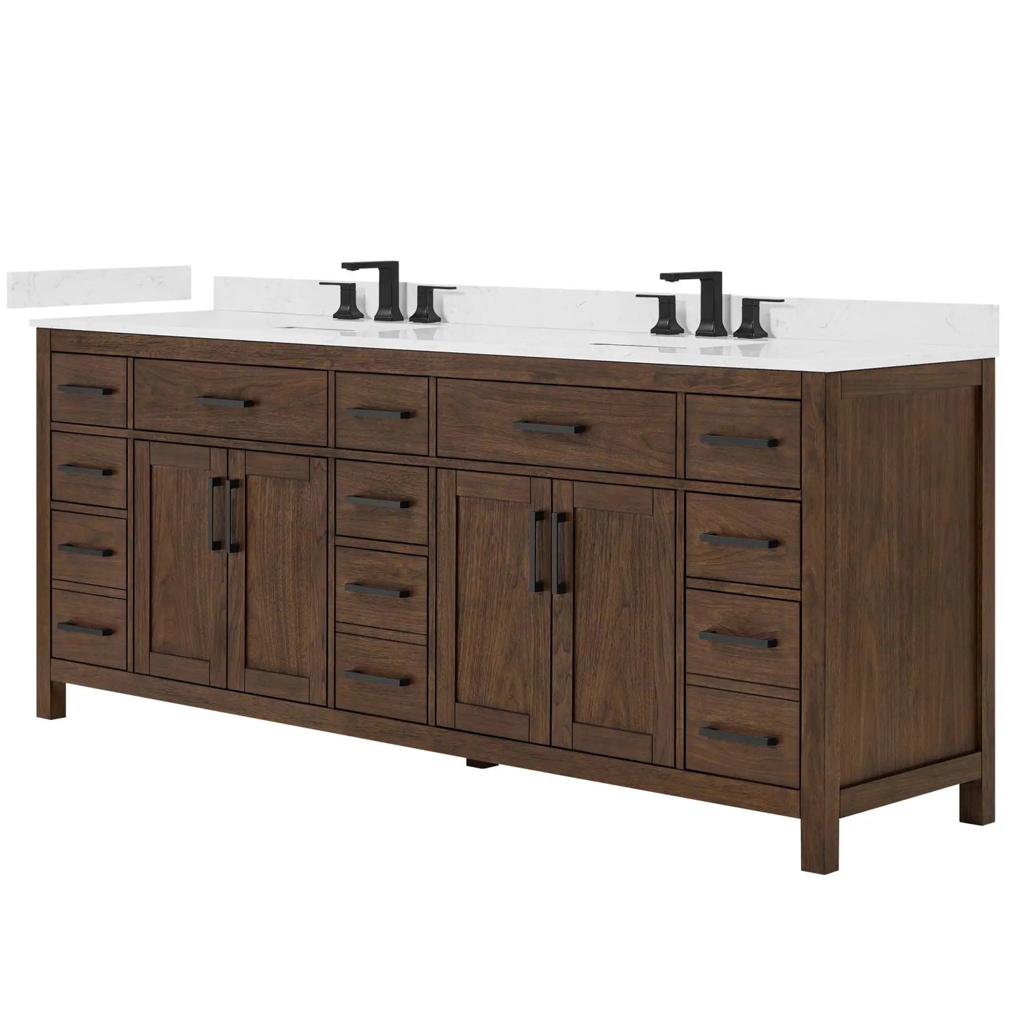 84" Beckett Double Bathroom Vanity in Dark Walnut with Matte Black Trim by Wyndham