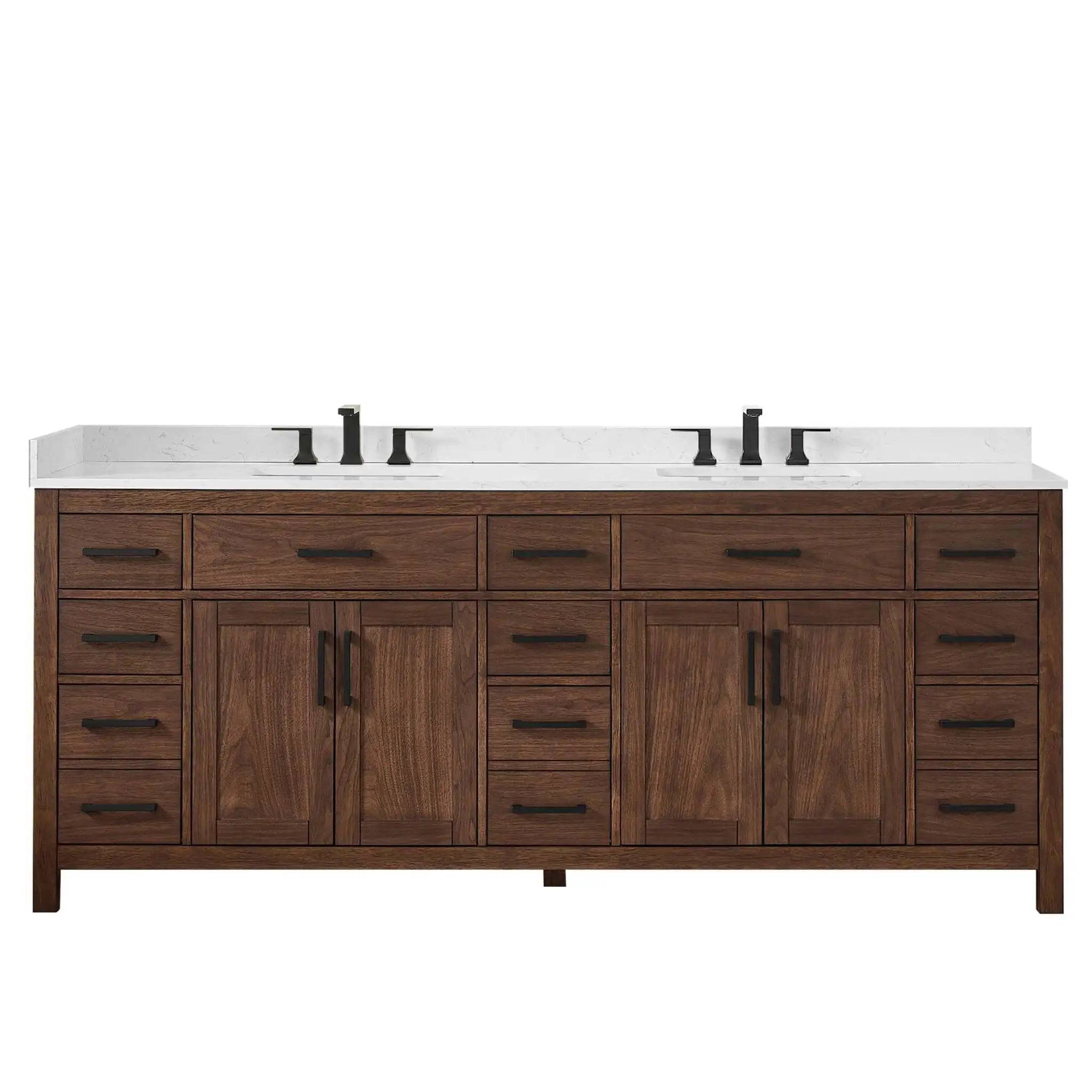 84" Beckett Double Bathroom Vanity in Dark Walnut with Matte Black Trim by Wyndham