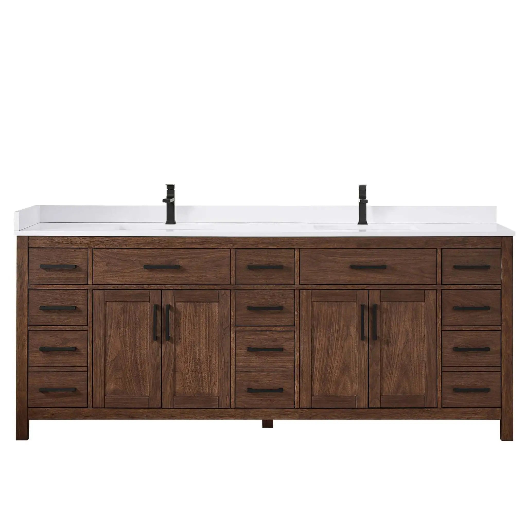 84" Beckett Double Bathroom Vanity in Dark Walnut with Matte Black Trim by Wyndham