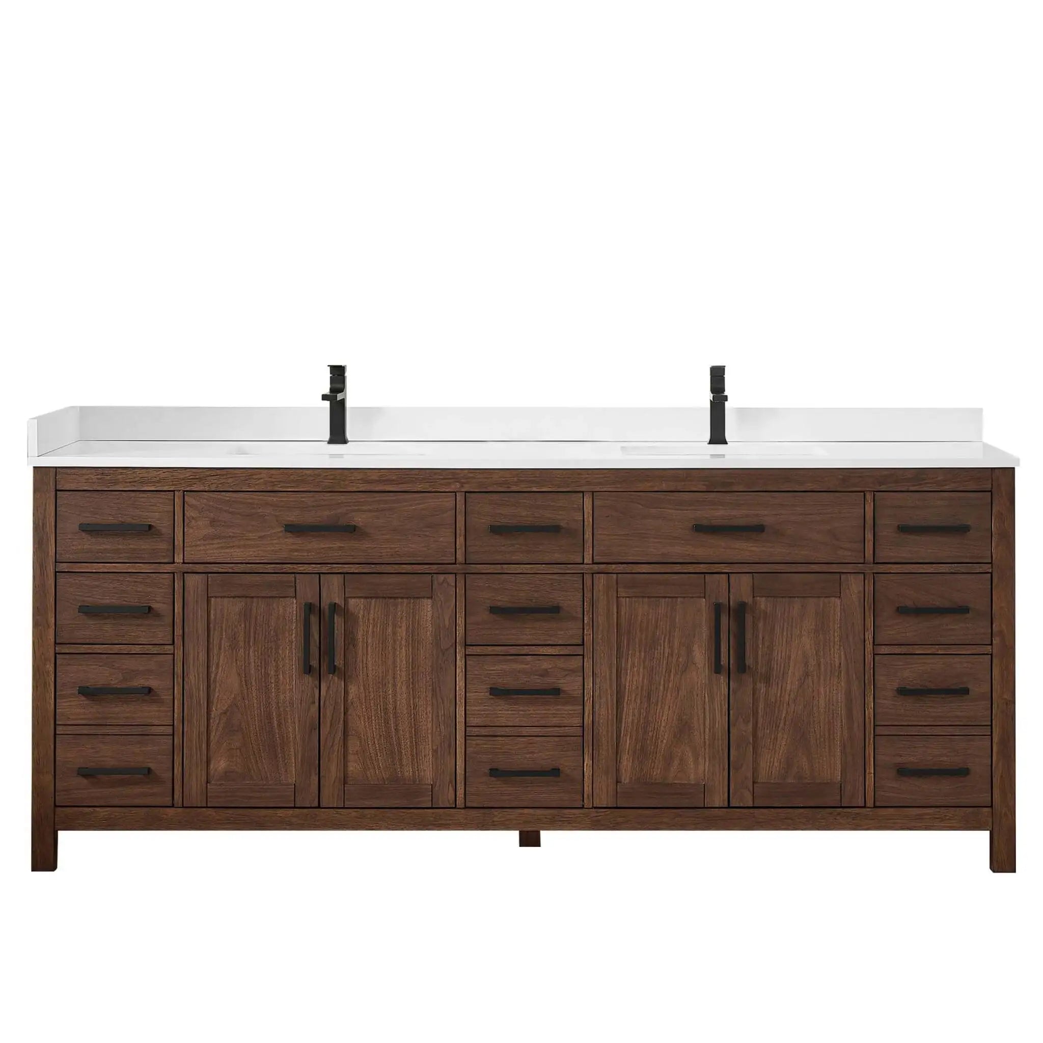 84" Beckett Double Bathroom Vanity in Dark Walnut with Matte Black Trim by Wyndham