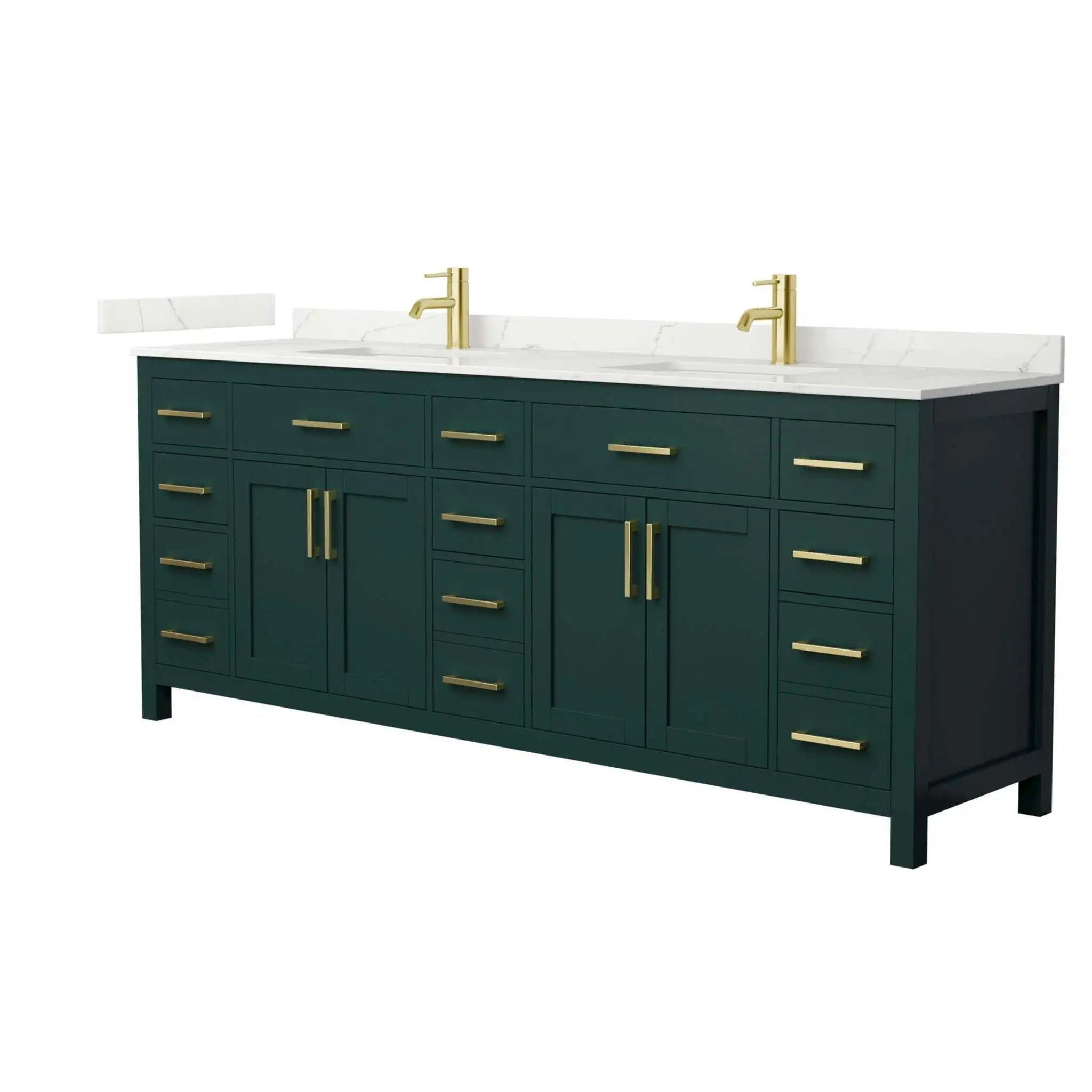 84" Beckett Double Bathroom Vanity in Green with Brushed Gold Trim by Wyndham