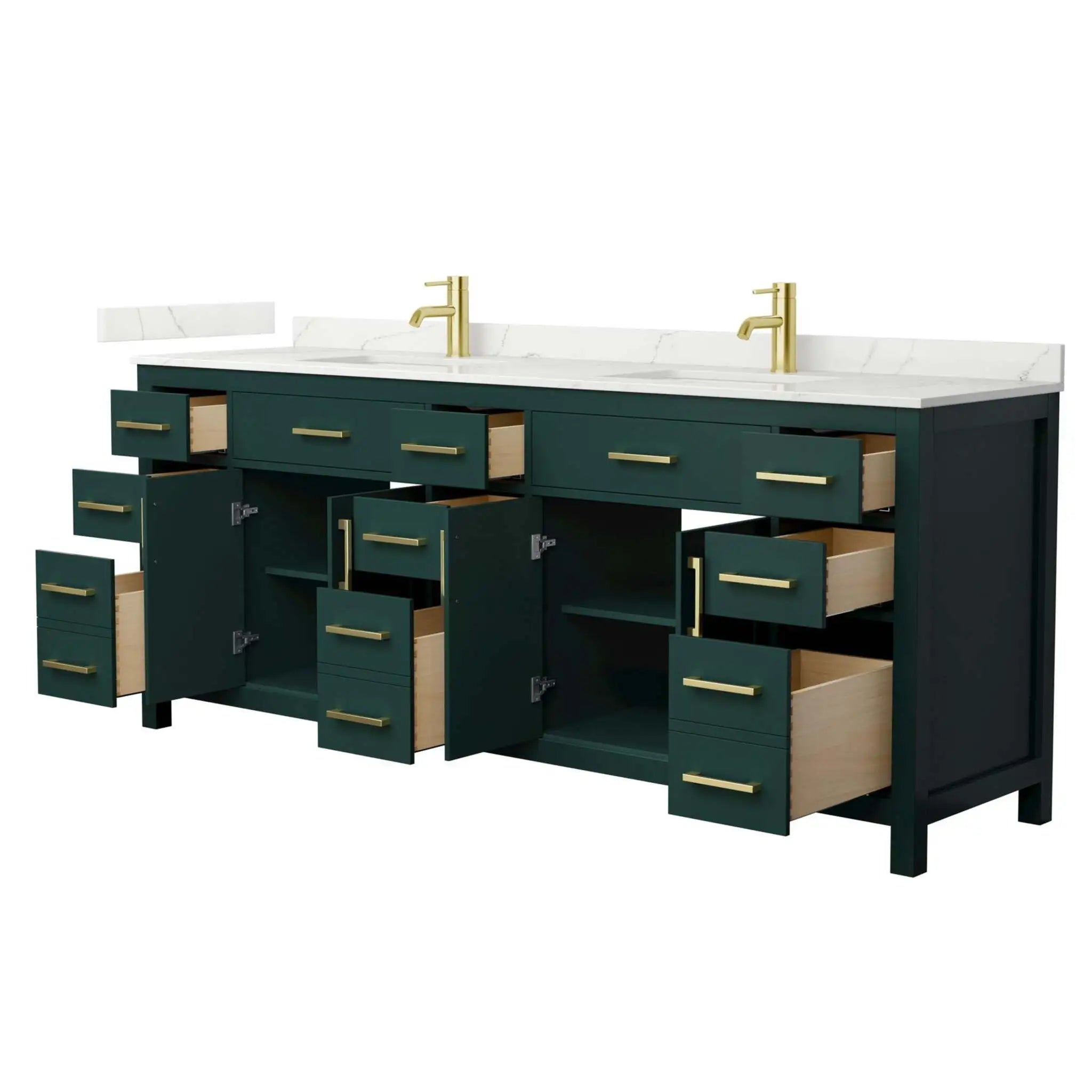 84" Beckett Double Bathroom Vanity in Green with Brushed Gold Trim by Wyndham
