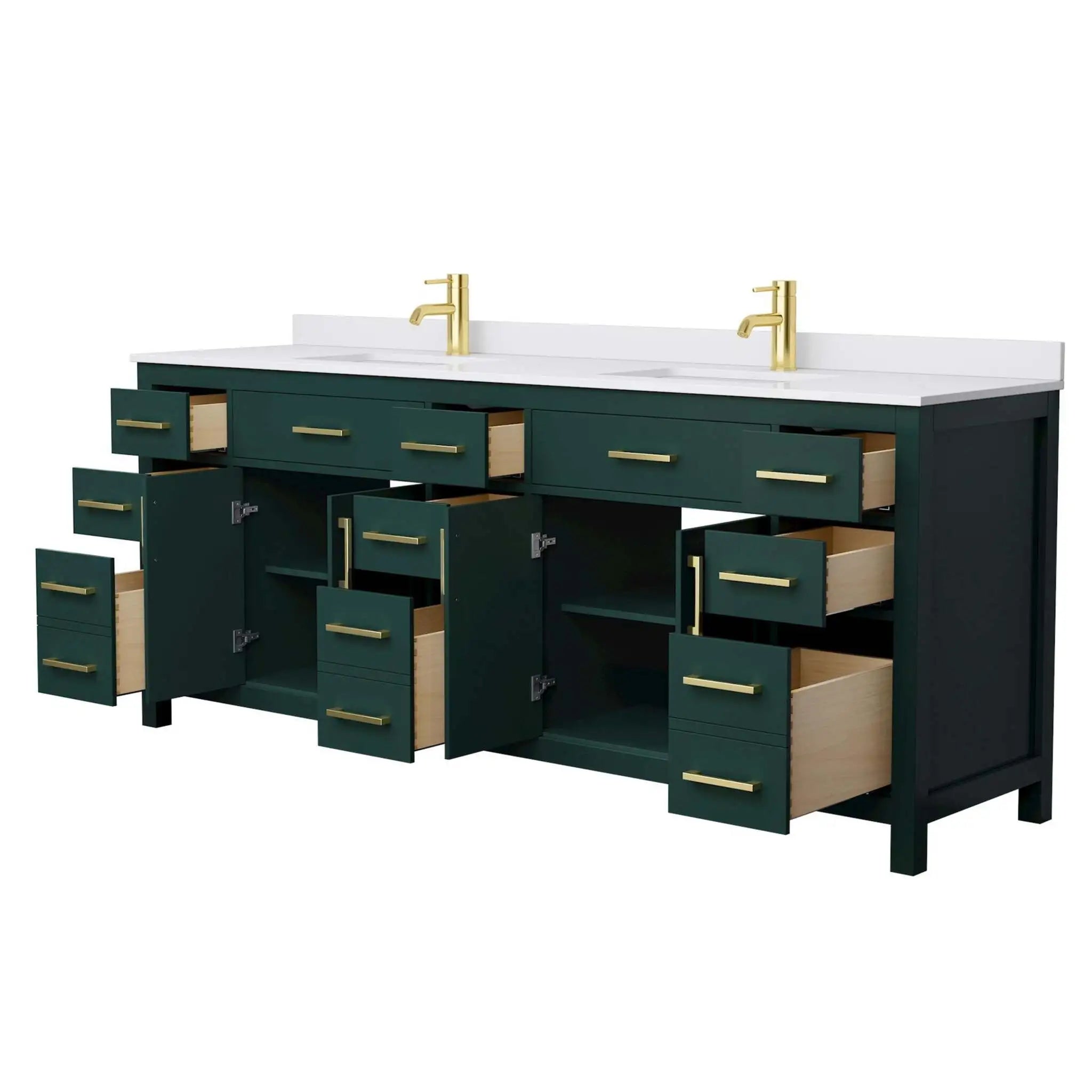 84" Beckett Double Bathroom Vanity in Green with Brushed Gold Trim by Wyndham