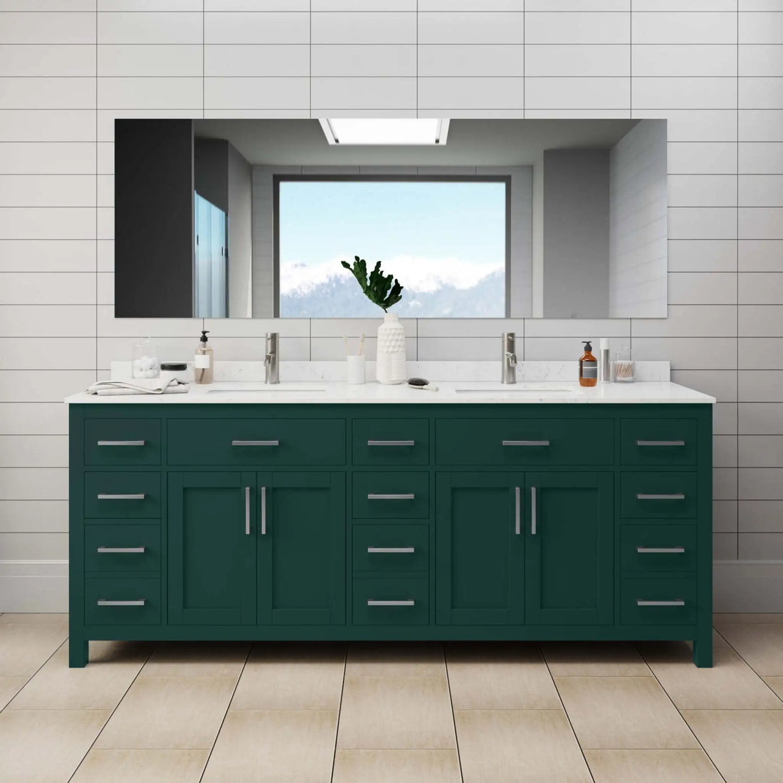 84" Beckett Double Bathroom Vanity in Green with Brushed Nickel Trim by Wyndham