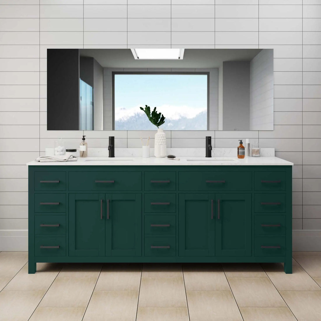 84" Beckett Double Bathroom Vanity in Green with Matte Black Trim by Wyndham