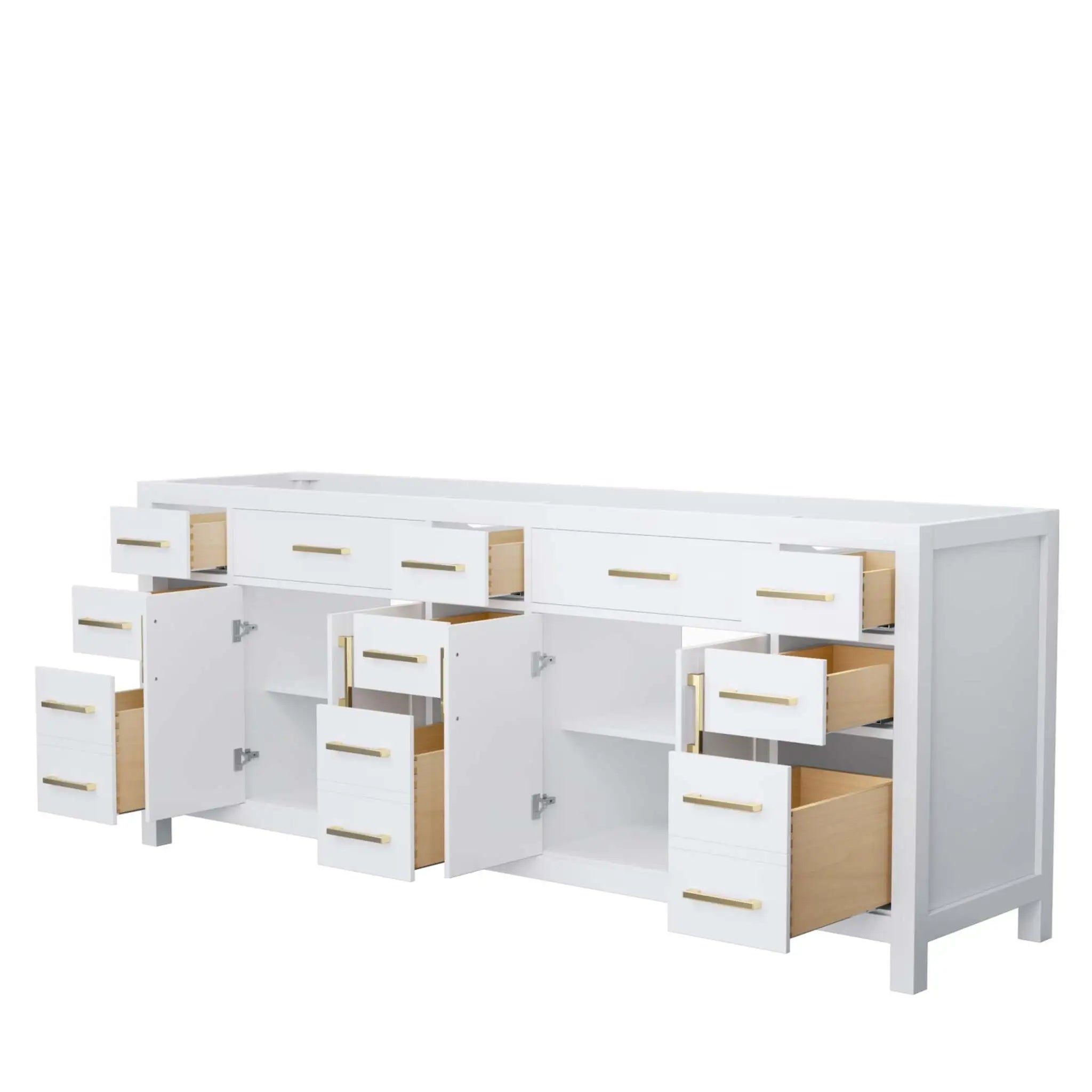 84" Beckett Double Bathroom Vanity in White with Brushed Gold Trim by Wyndham