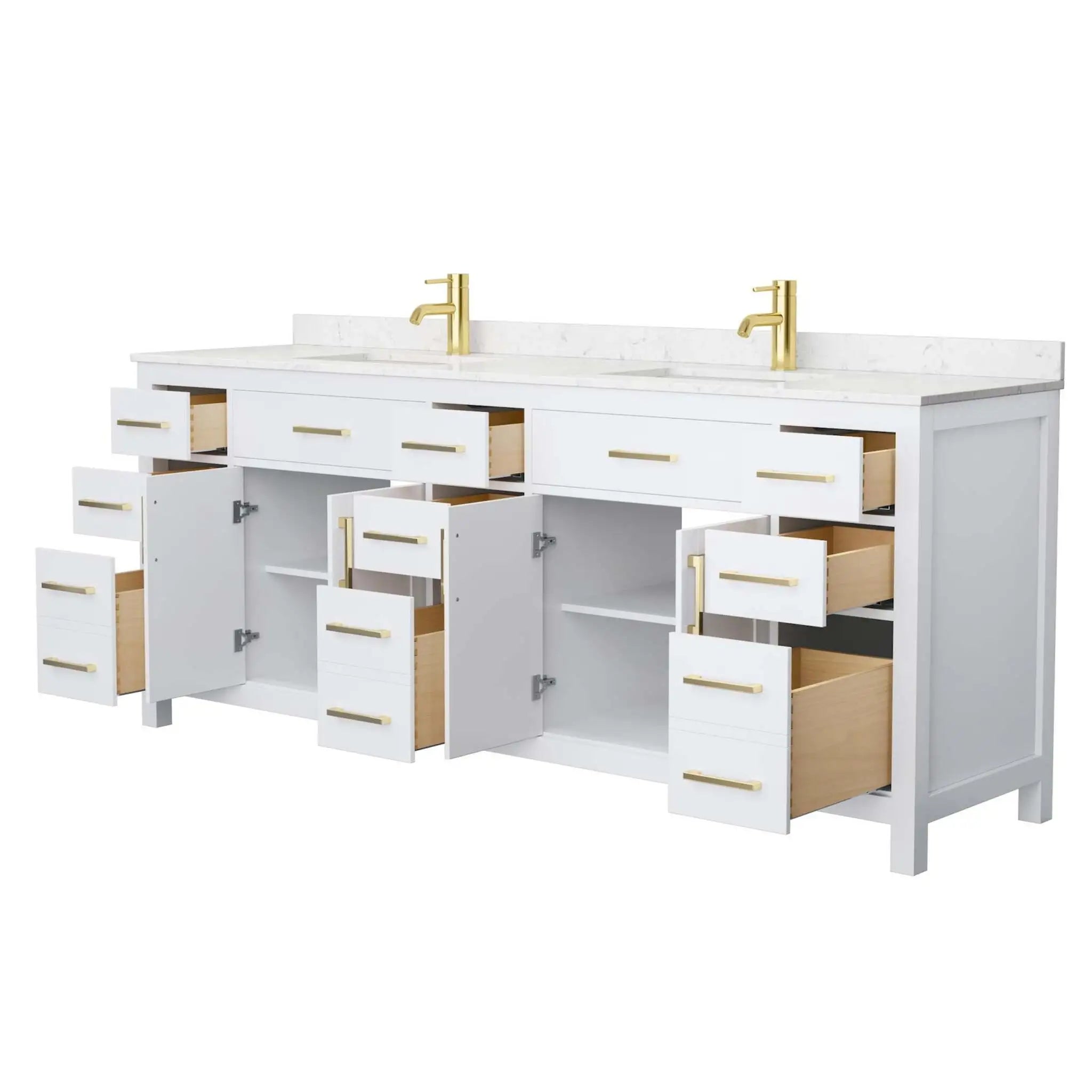 84" Beckett Double Bathroom Vanity in White with Brushed Gold Trim by Wyndham
