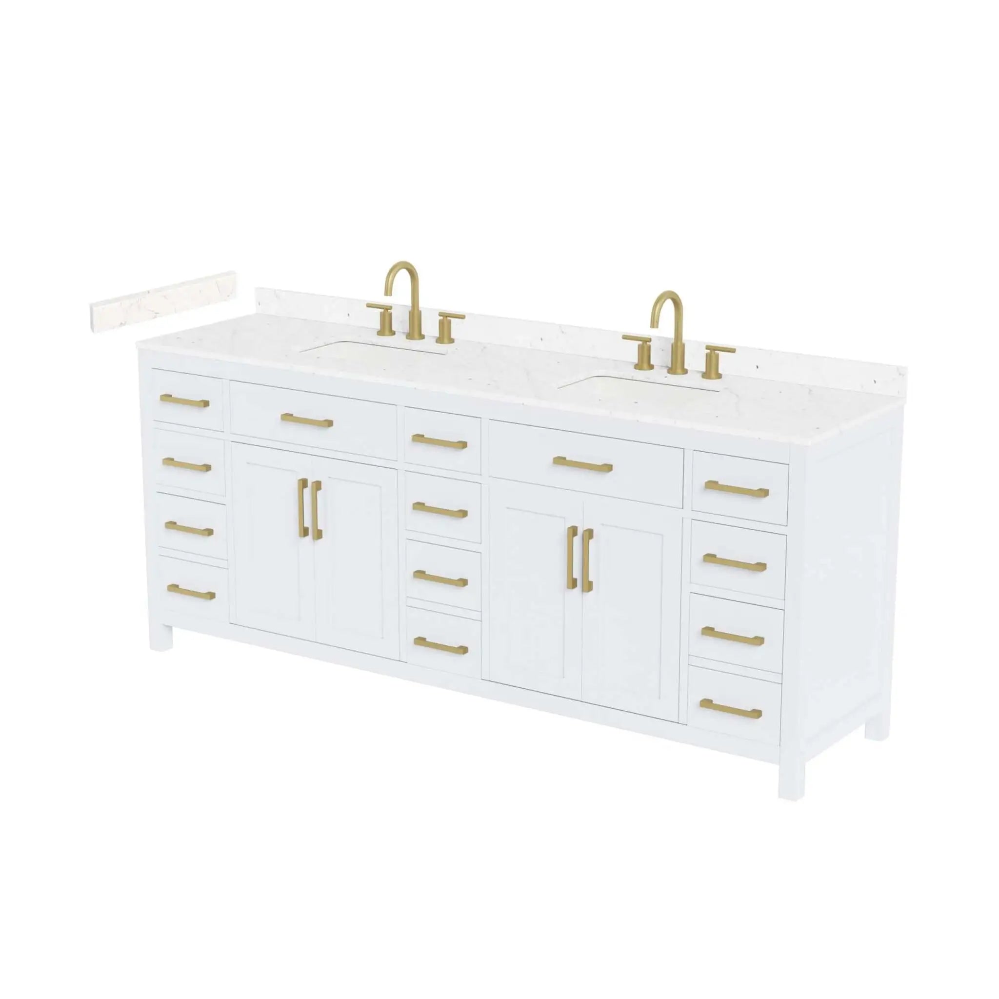 84" Beckett Double Bathroom Vanity in White with Brushed Gold Trim by Wyndham