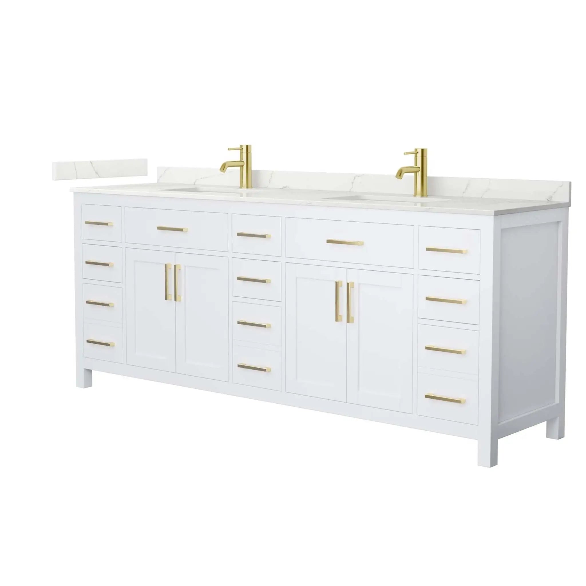 84" Beckett Double Bathroom Vanity in White with Brushed Gold Trim by Wyndham