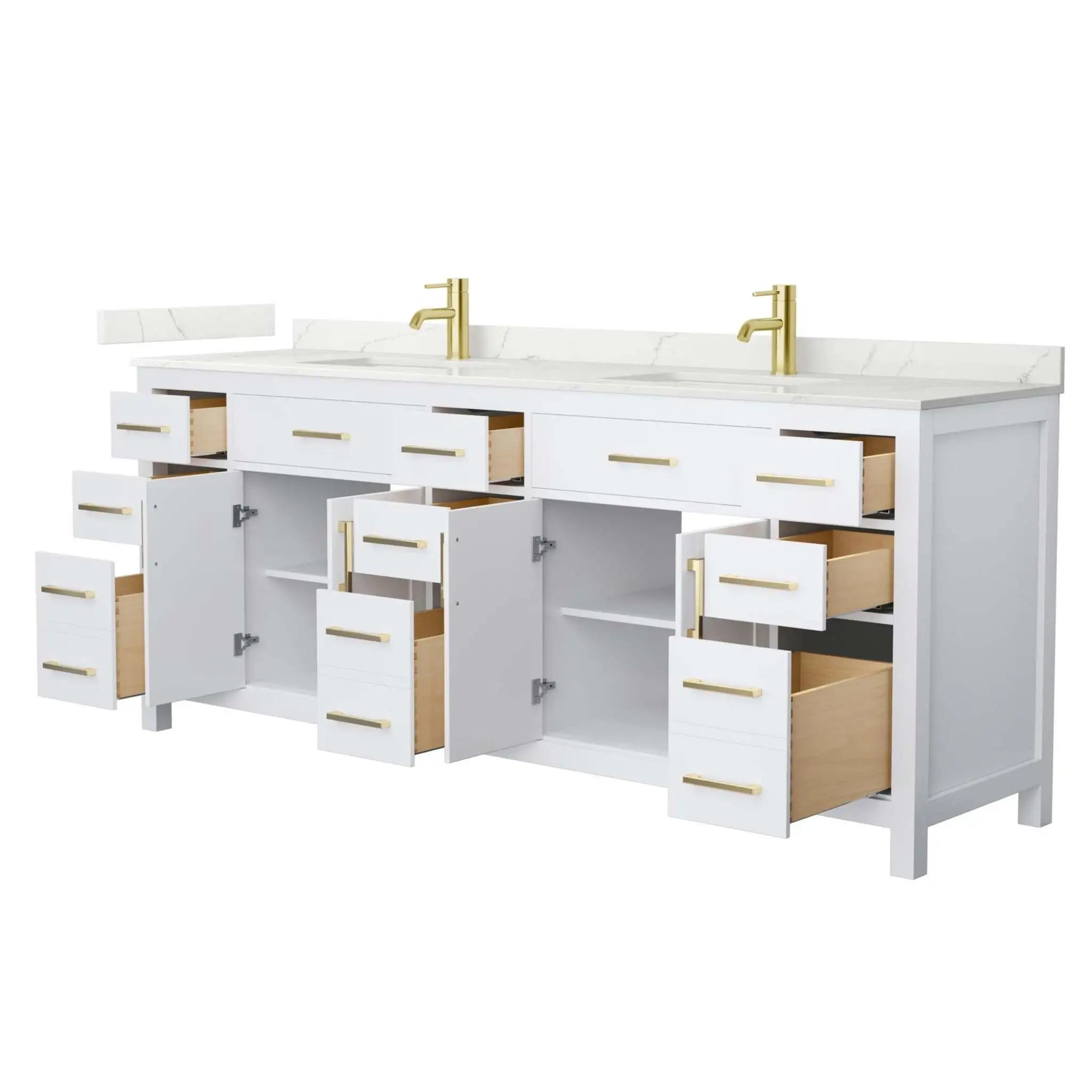 84" Beckett Double Bathroom Vanity in White with Brushed Gold Trim by Wyndham