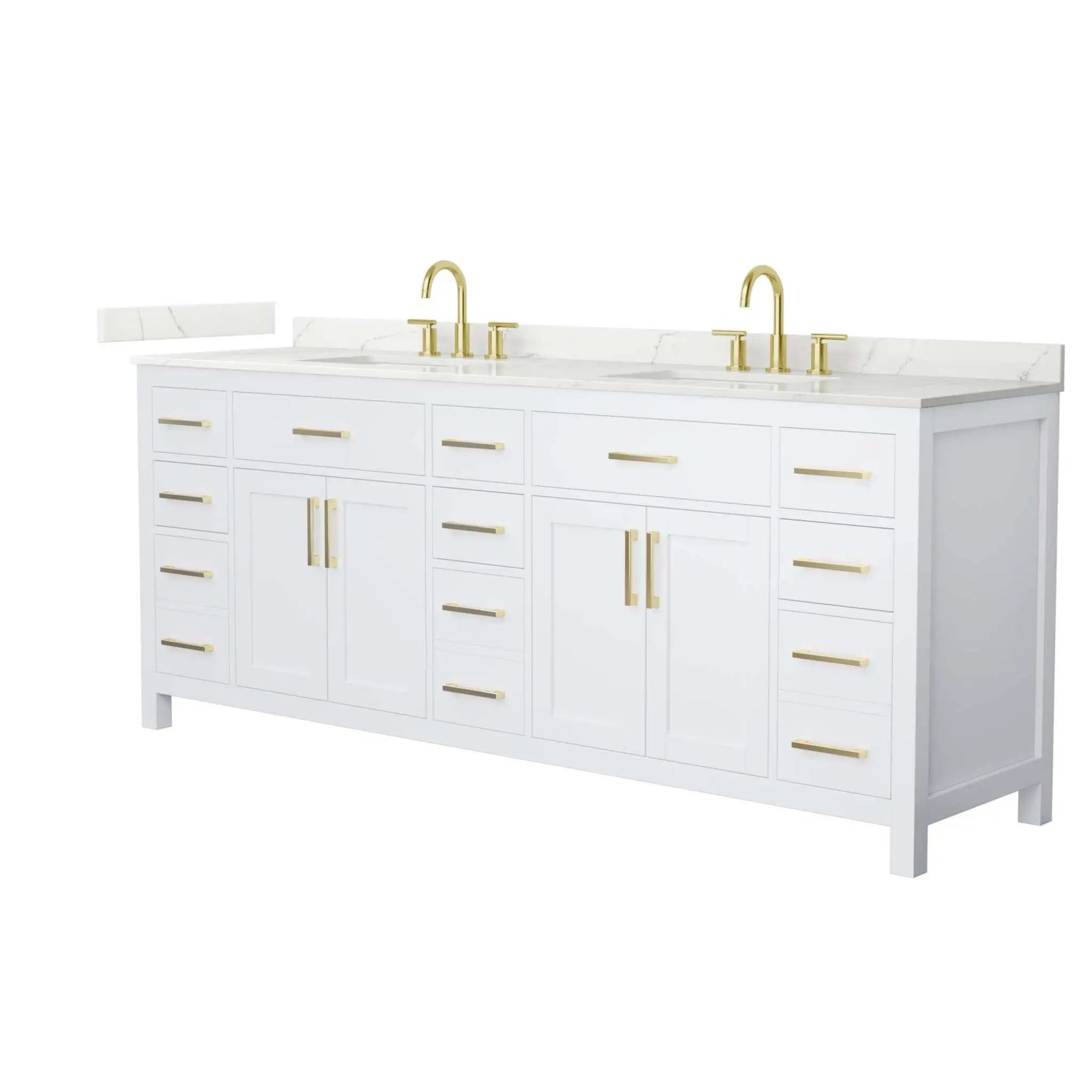 84" Beckett Double Bathroom Vanity in White with Brushed Gold Trim by Wyndham
