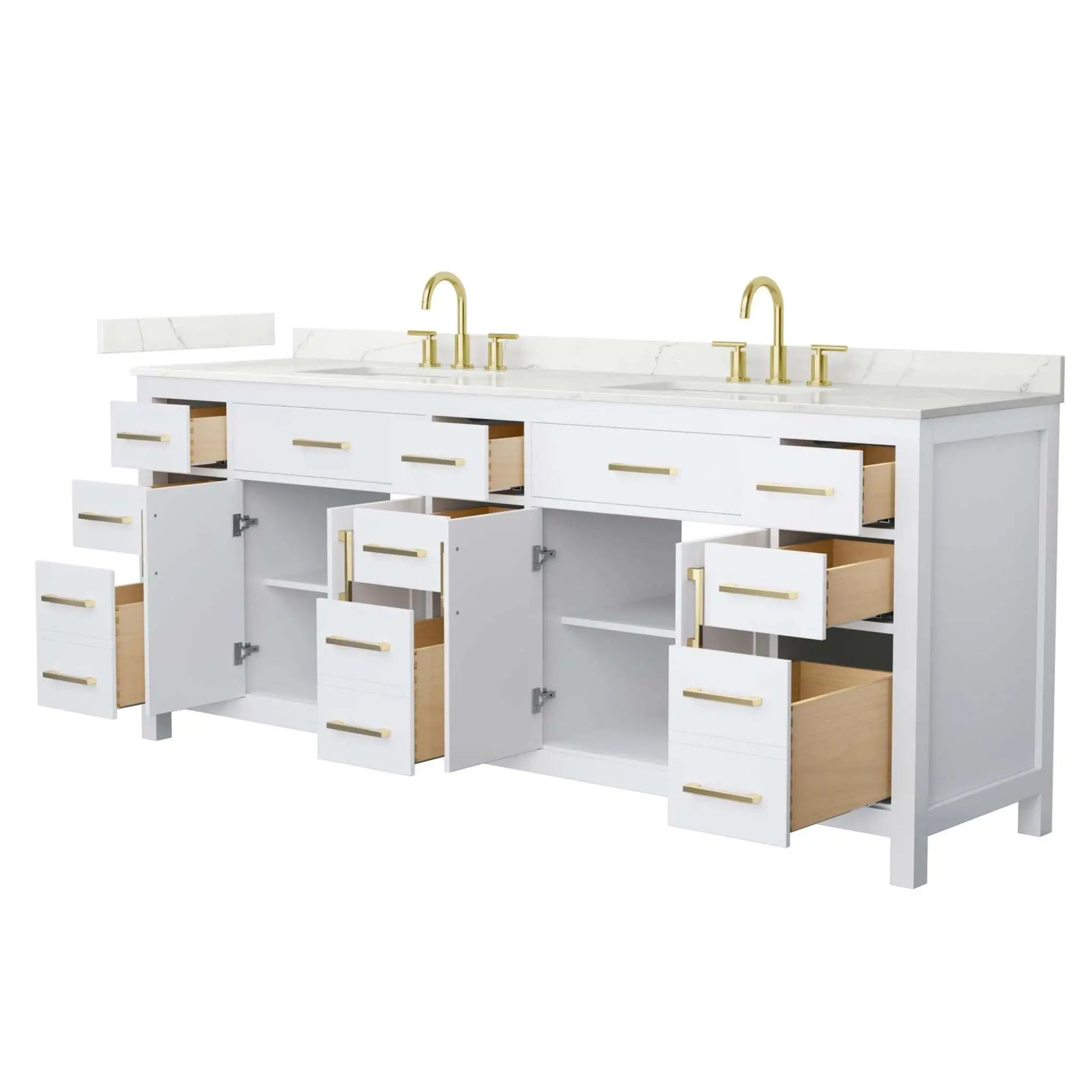 84" Beckett Double Bathroom Vanity in White with Brushed Gold Trim by Wyndham
