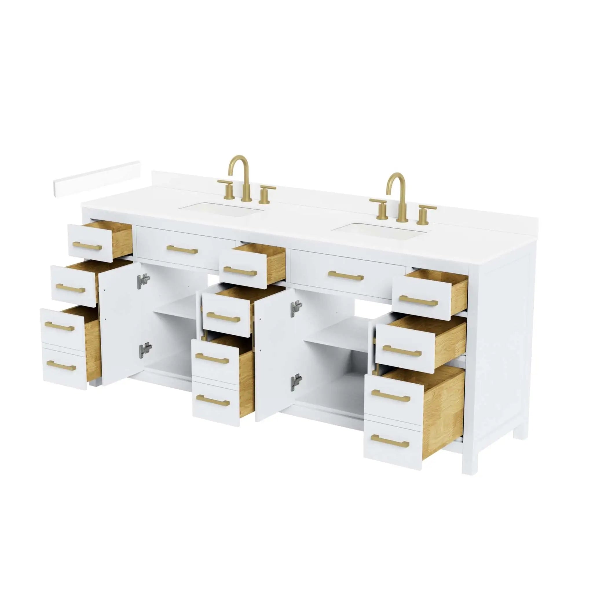 84" Beckett Double Bathroom Vanity in White with Brushed Gold Trim by Wyndham