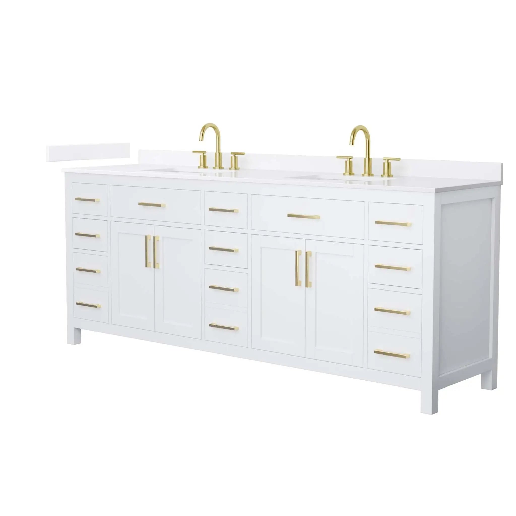 84" Beckett Double Bathroom Vanity in White with Brushed Gold Trim by Wyndham