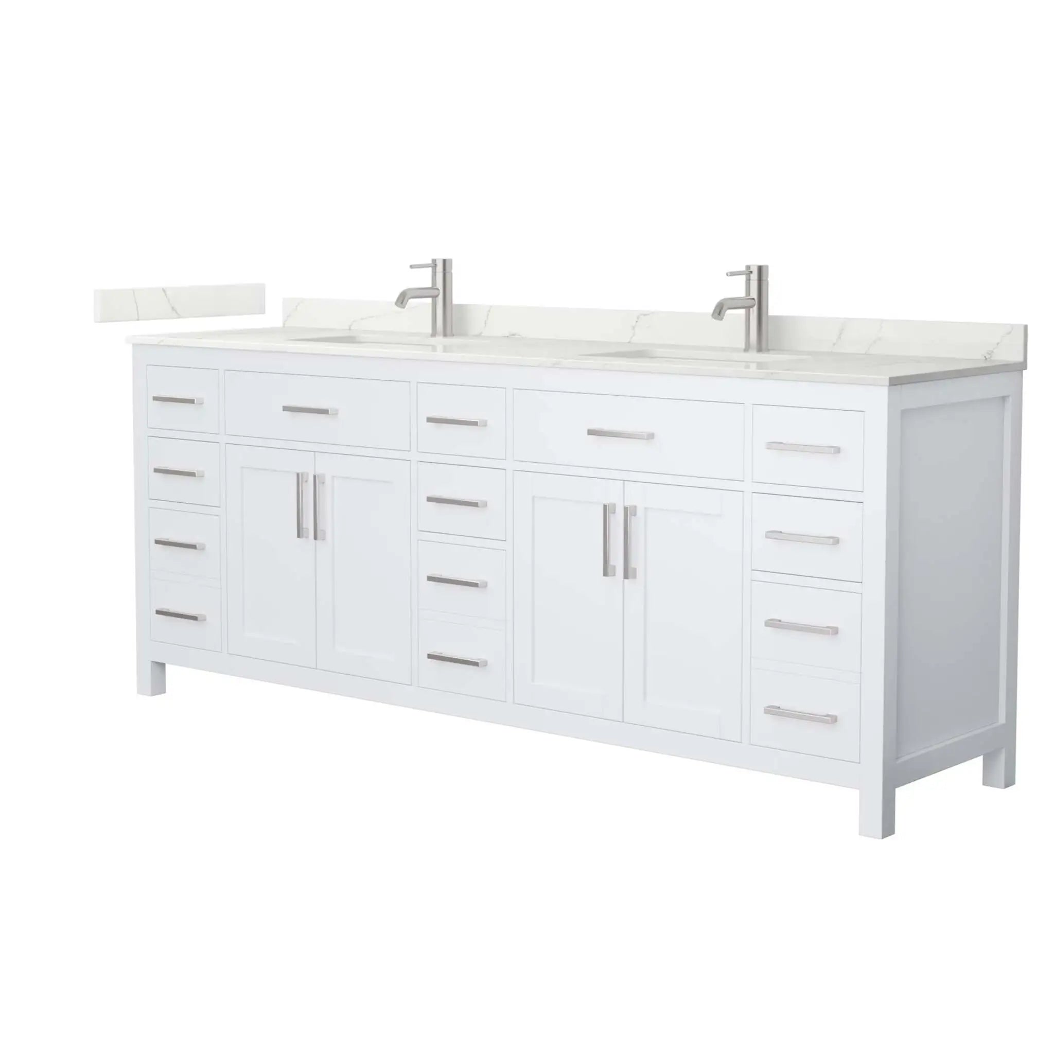 84" Beckett Double Bathroom Vanity in White with Brushed Nickel Trim by Wyndham