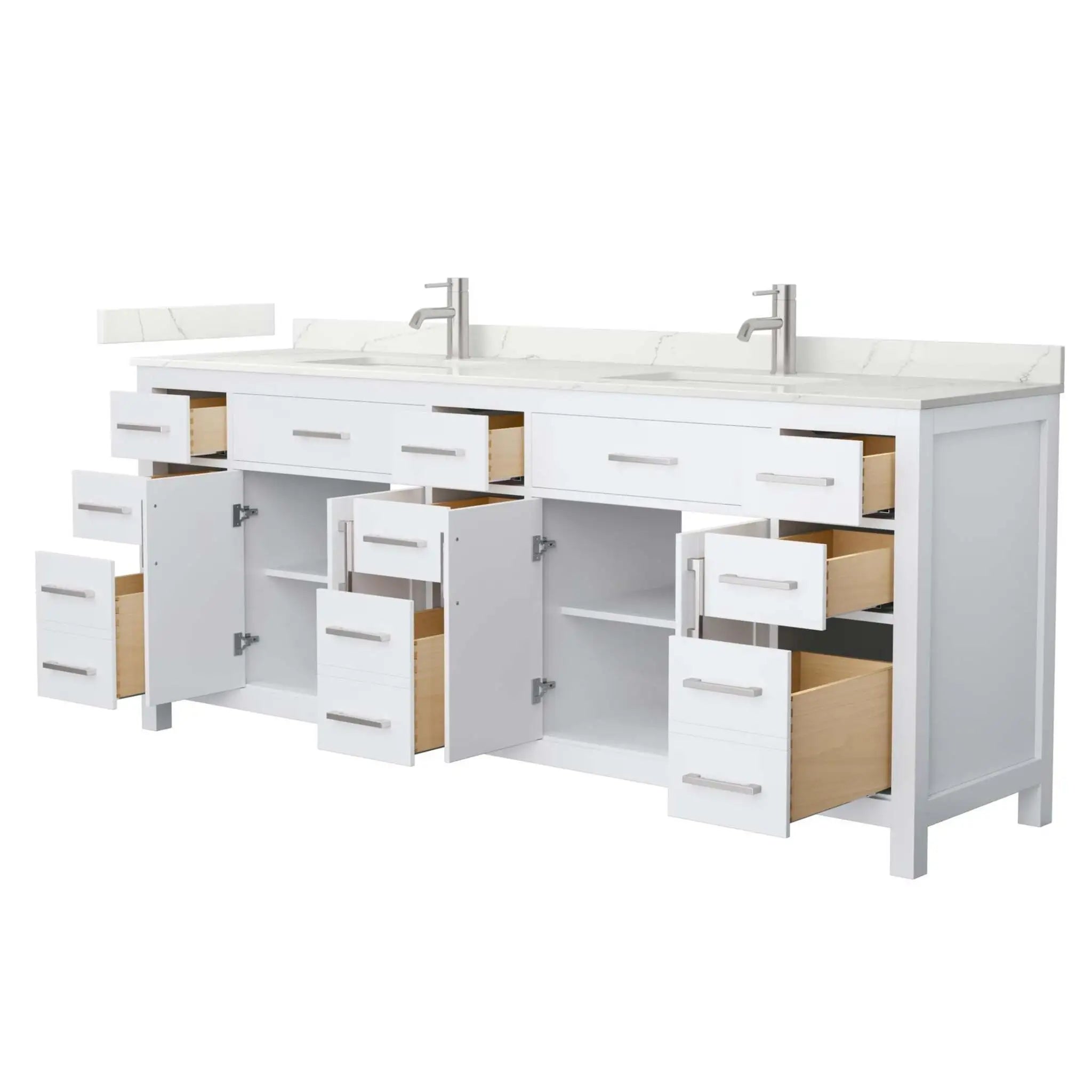84" Beckett Double Bathroom Vanity in White with Brushed Nickel Trim by Wyndham