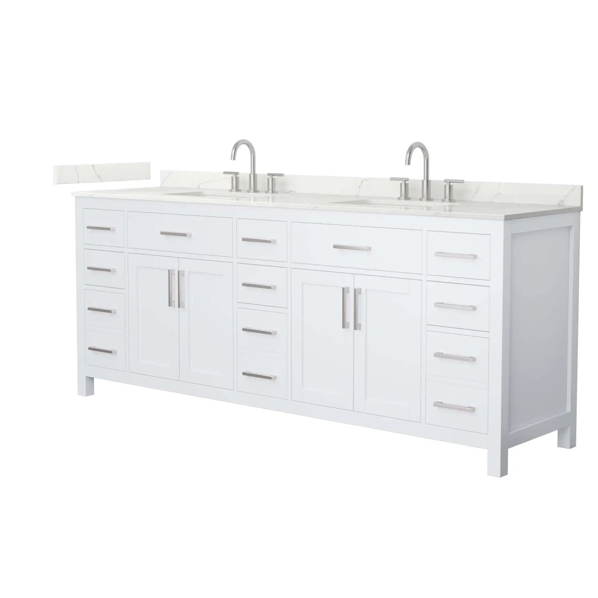 84" Beckett Double Bathroom Vanity in White with Brushed Nickel Trim by Wyndham