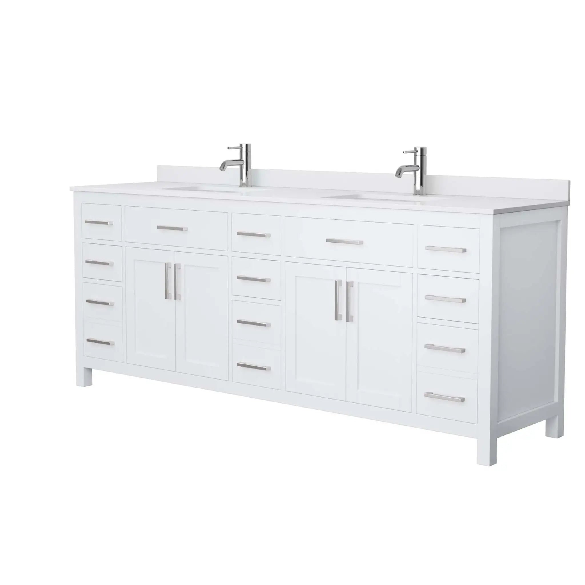 84" Beckett Double Bathroom Vanity in White with Brushed Nickel Trim by Wyndham