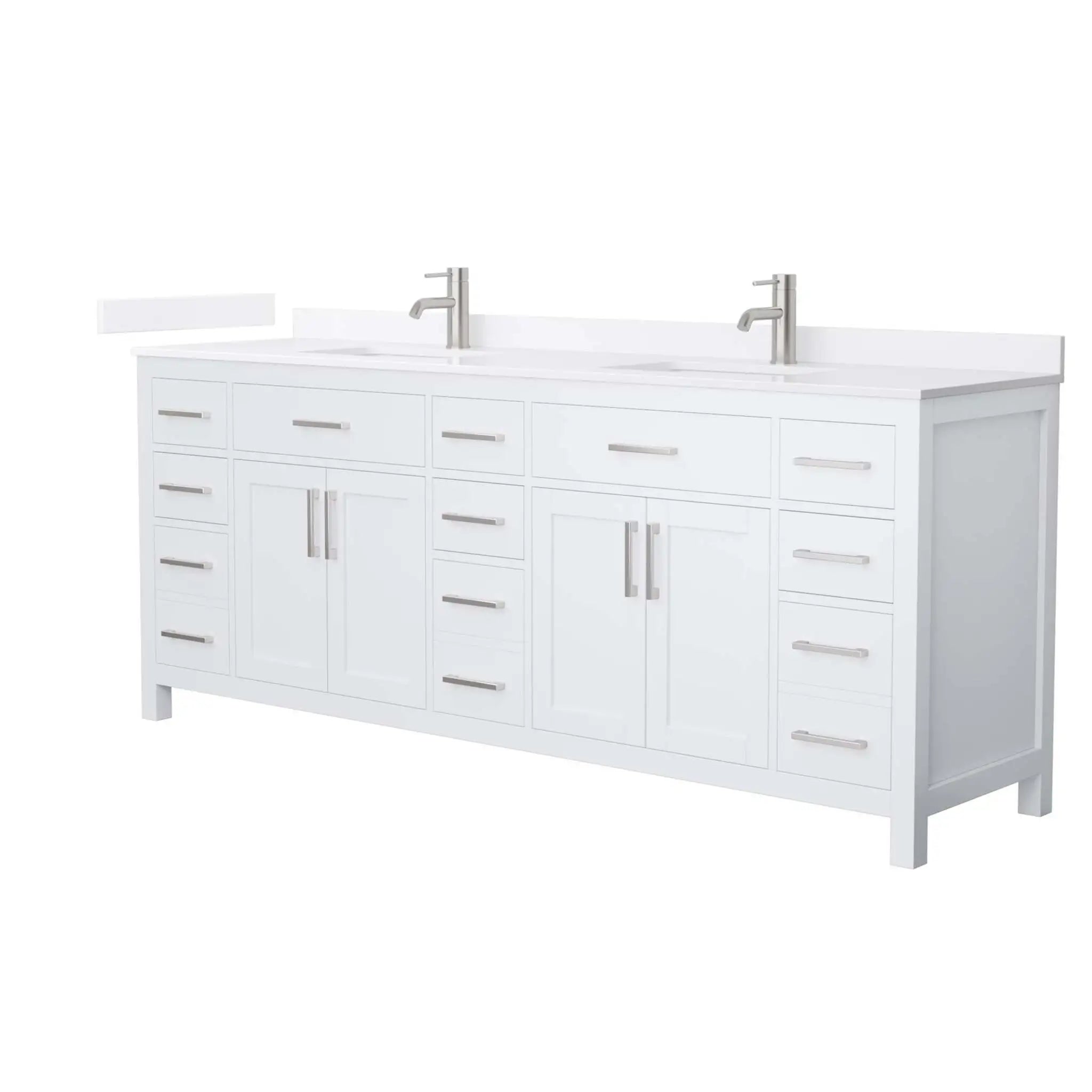 84" Beckett Double Bathroom Vanity in White with Brushed Nickel Trim by Wyndham