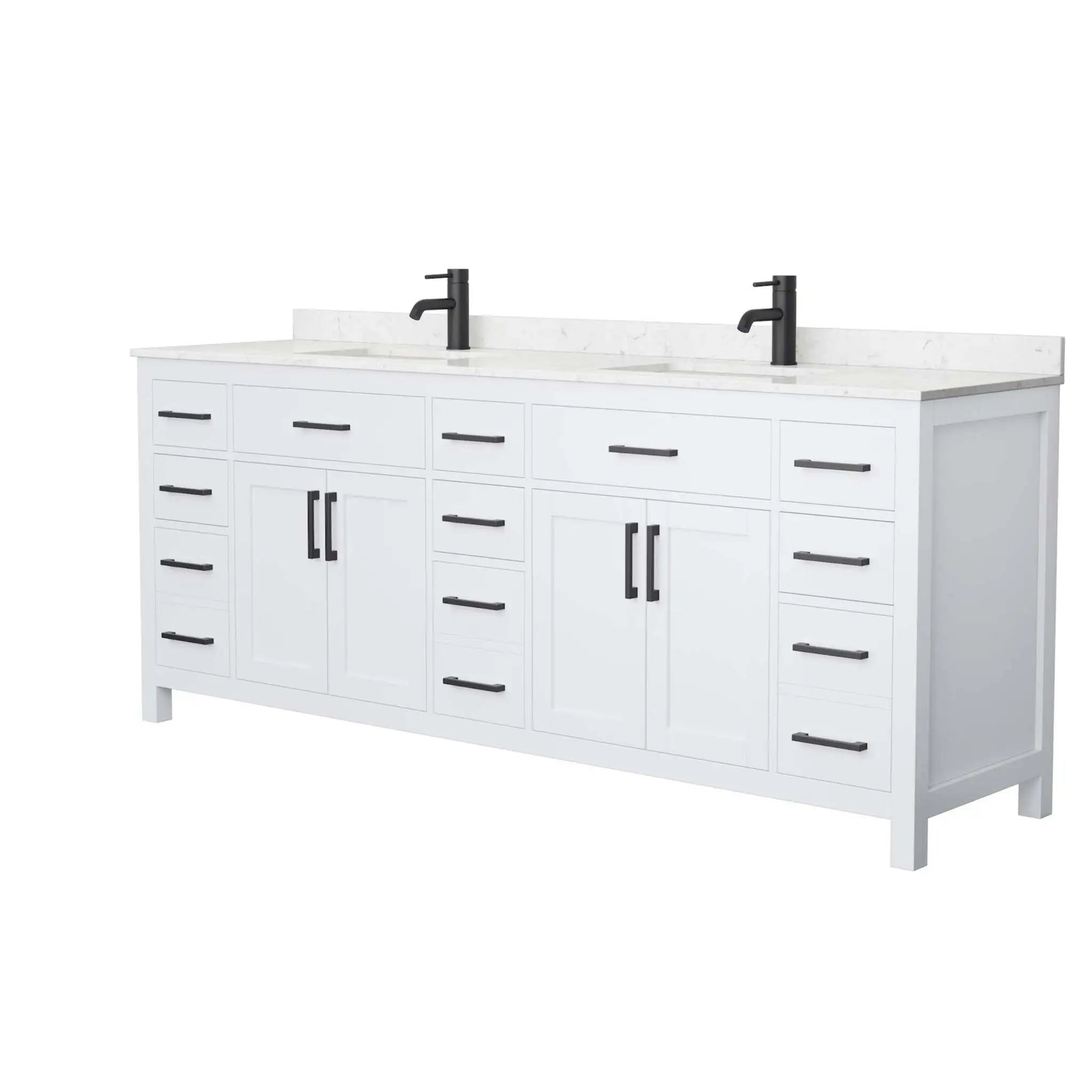 84" Beckett Double Bathroom Vanity in White with Matte Black Trim by Wyndham