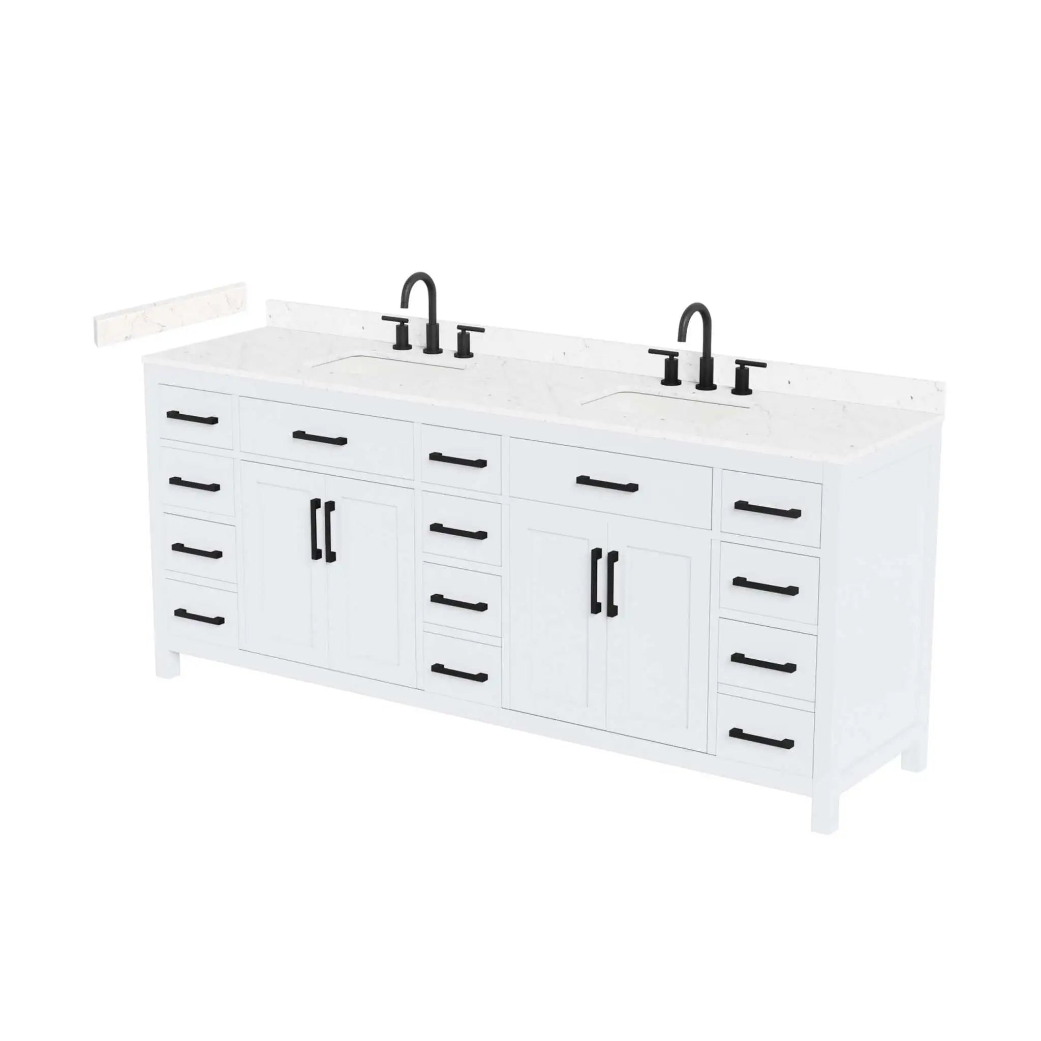 84" Beckett Double Bathroom Vanity in White with Matte Black Trim by Wyndham