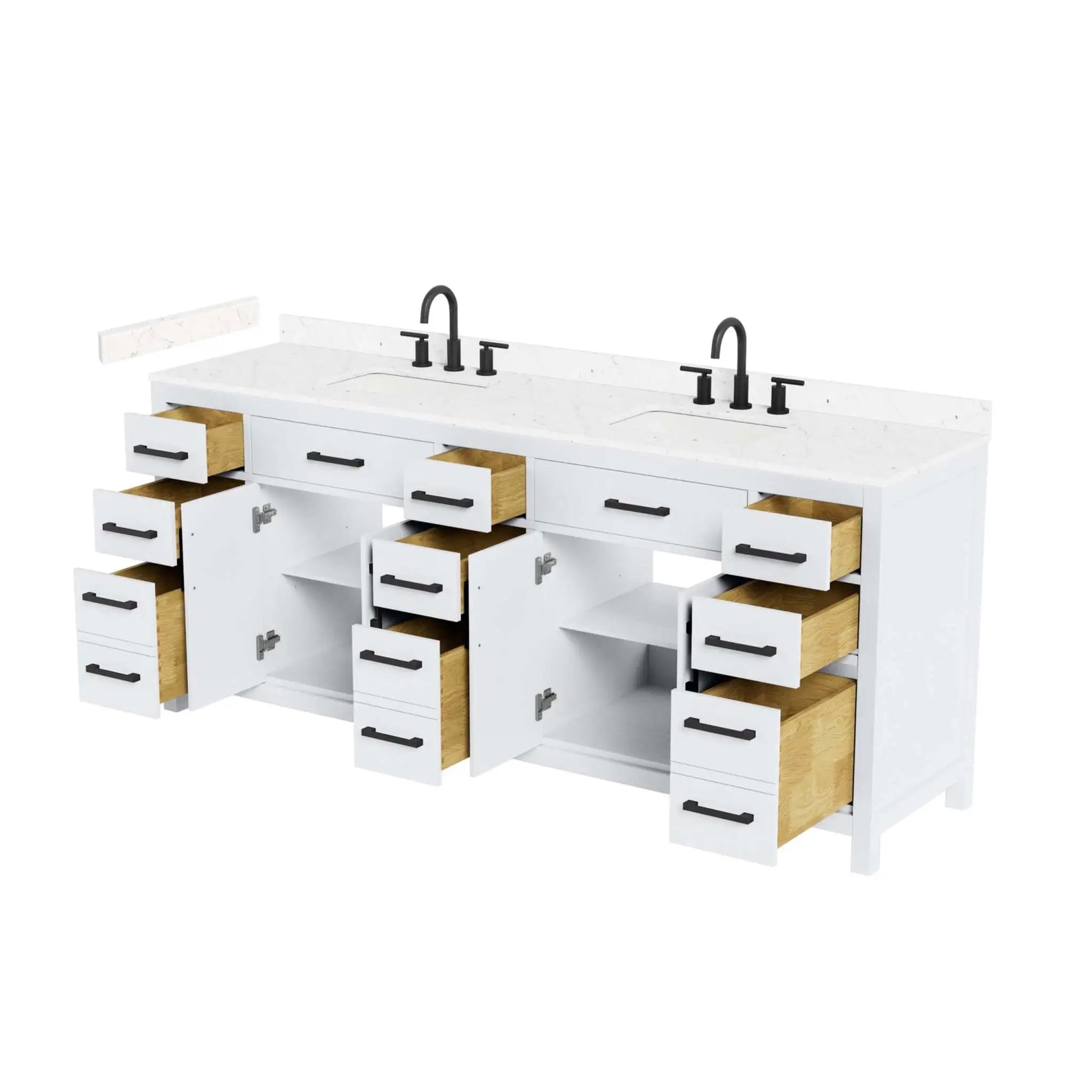 84" Beckett Double Bathroom Vanity in White with Matte Black Trim by Wyndham