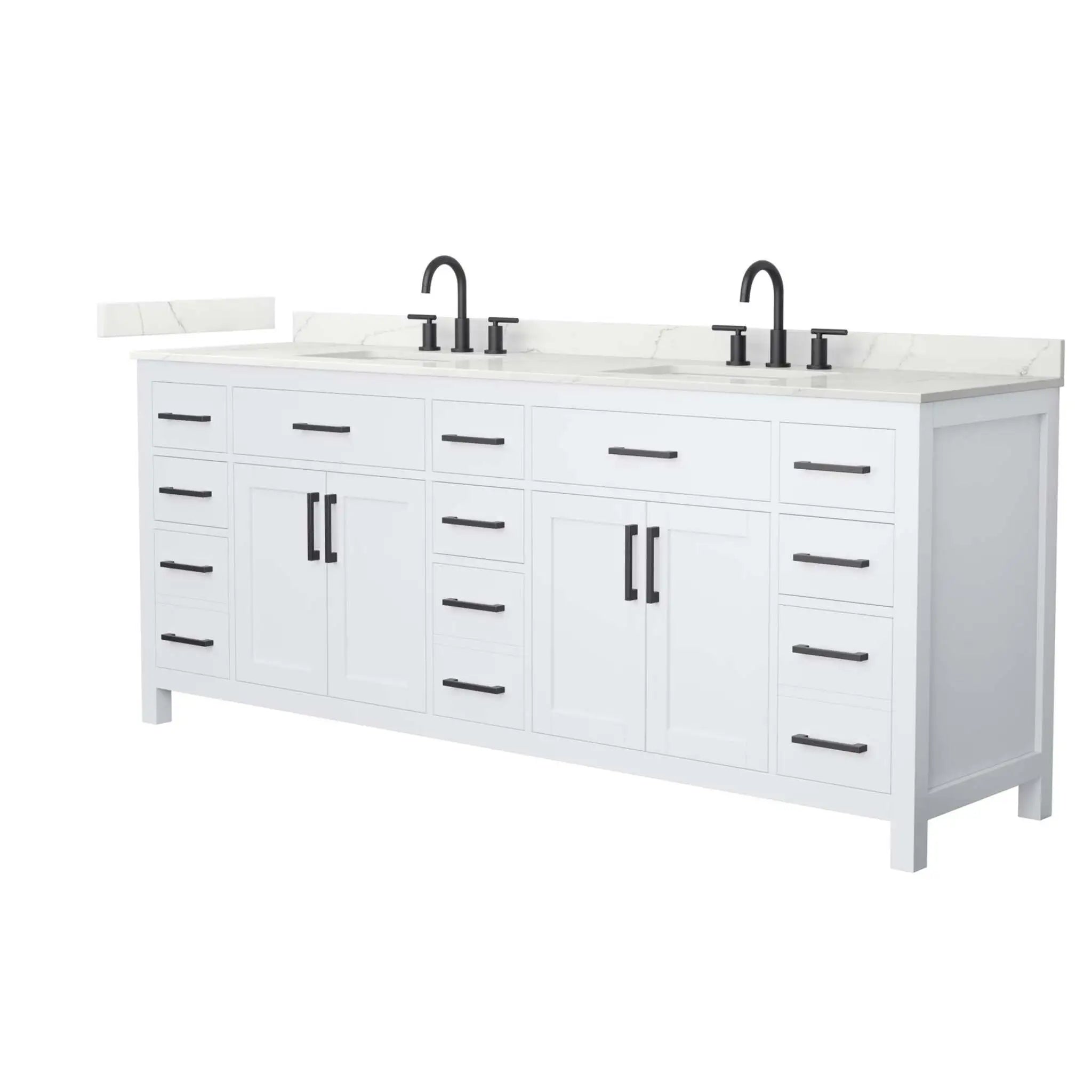 84" Beckett Double Bathroom Vanity in White with Matte Black Trim by Wyndham