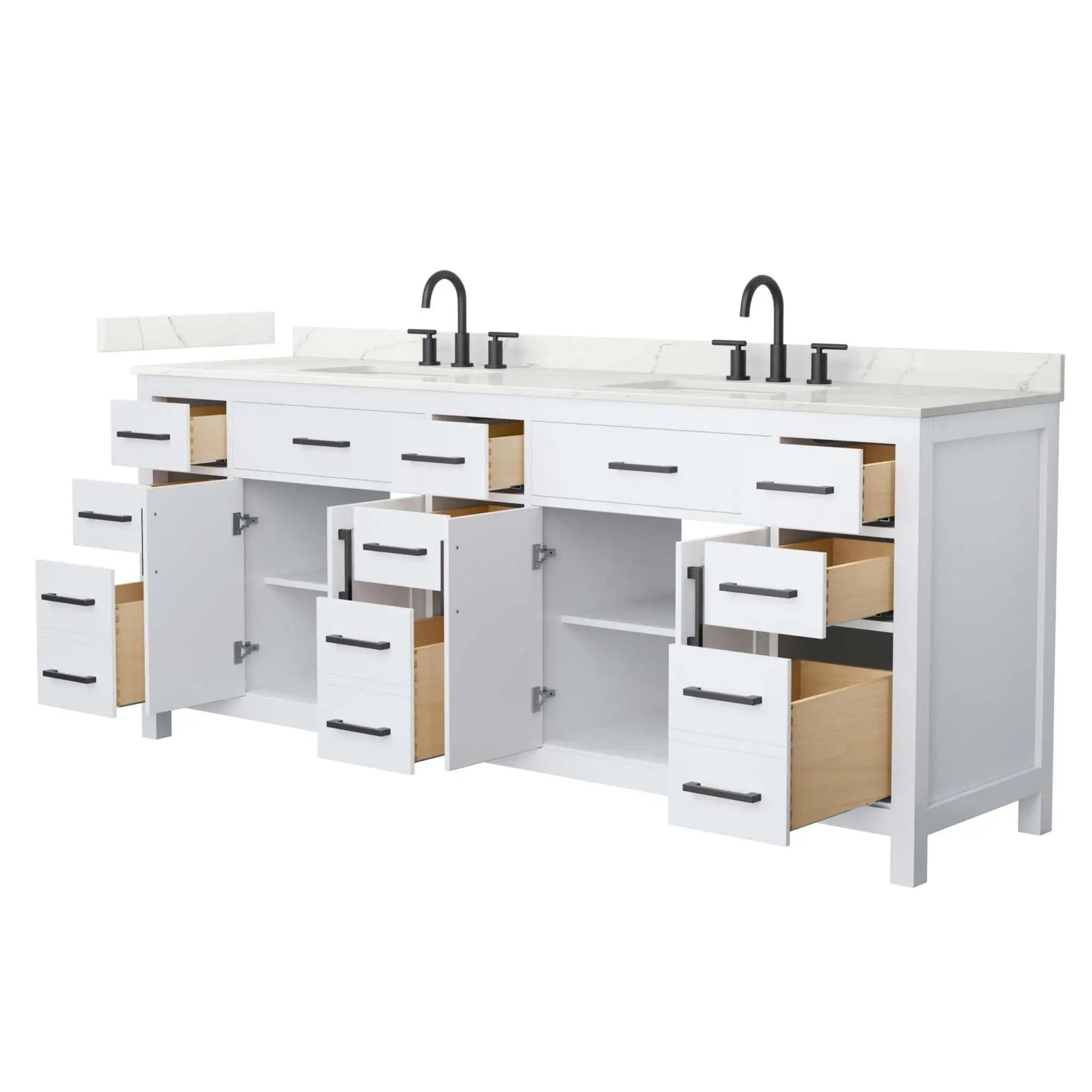 84" Beckett Double Bathroom Vanity in White with Matte Black Trim by Wyndham
