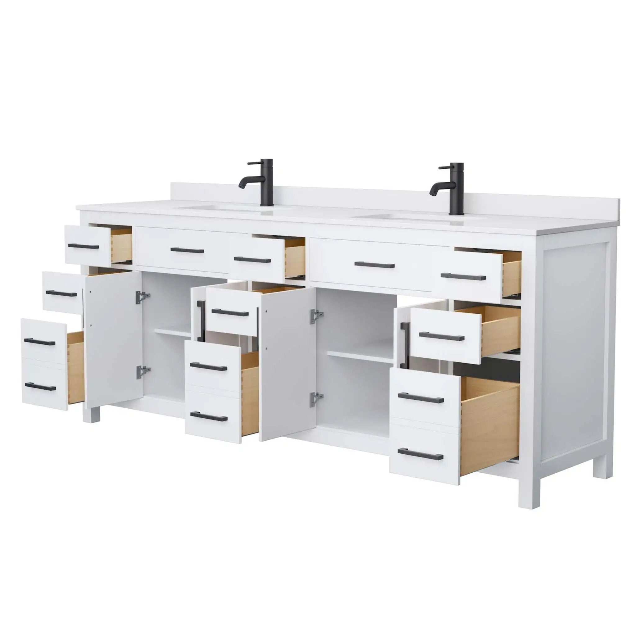 84" Beckett Double Bathroom Vanity in White with Matte Black Trim by Wyndham