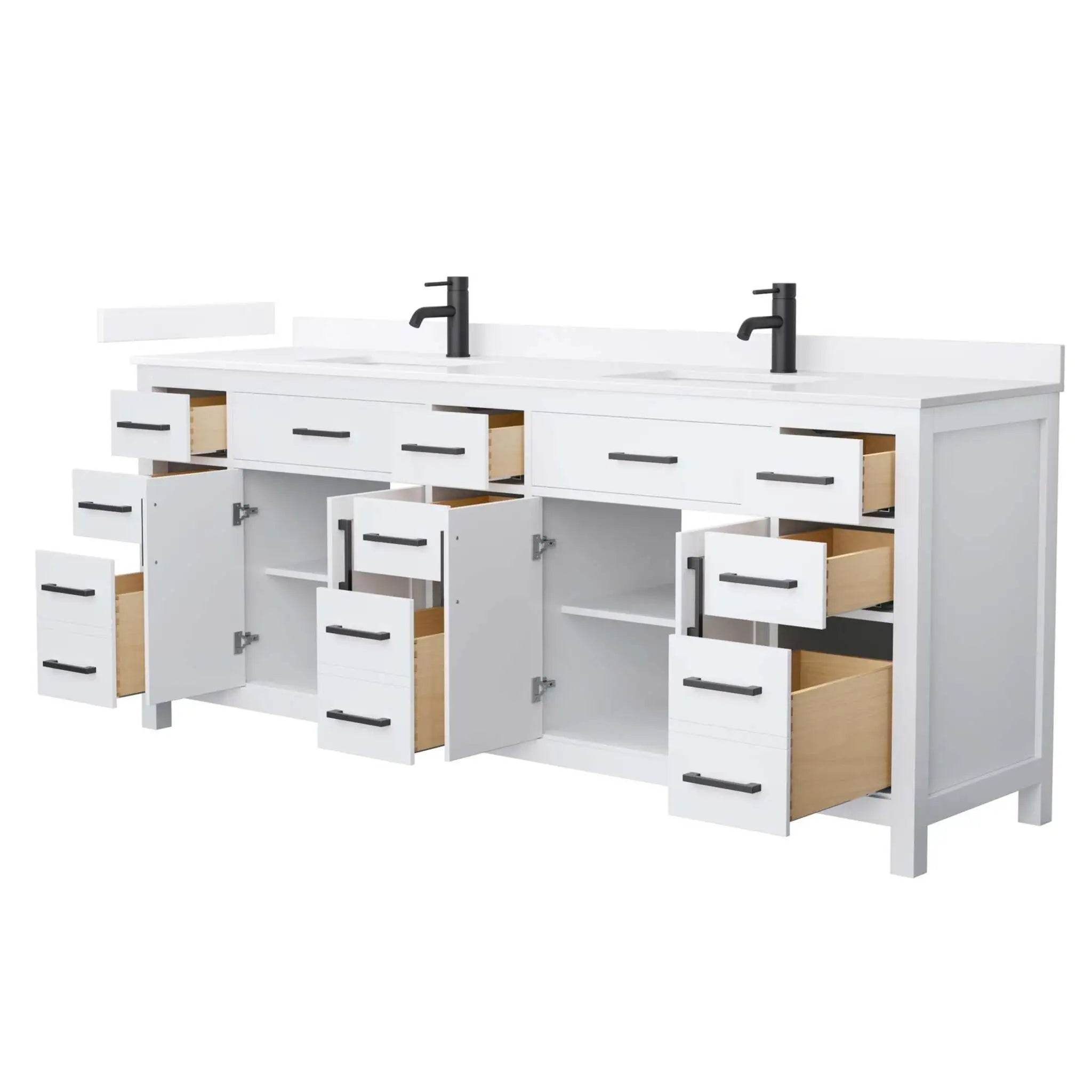 84" Beckett Double Bathroom Vanity in White with Matte Black Trim by Wyndham