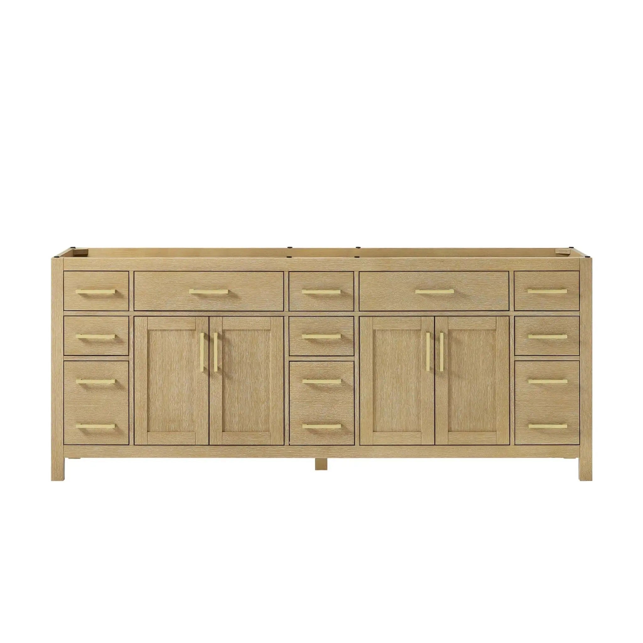84" Beckett Double Bathroom Vanity in Whitewashed Oak with Brushed Gold Trim by Wyndham