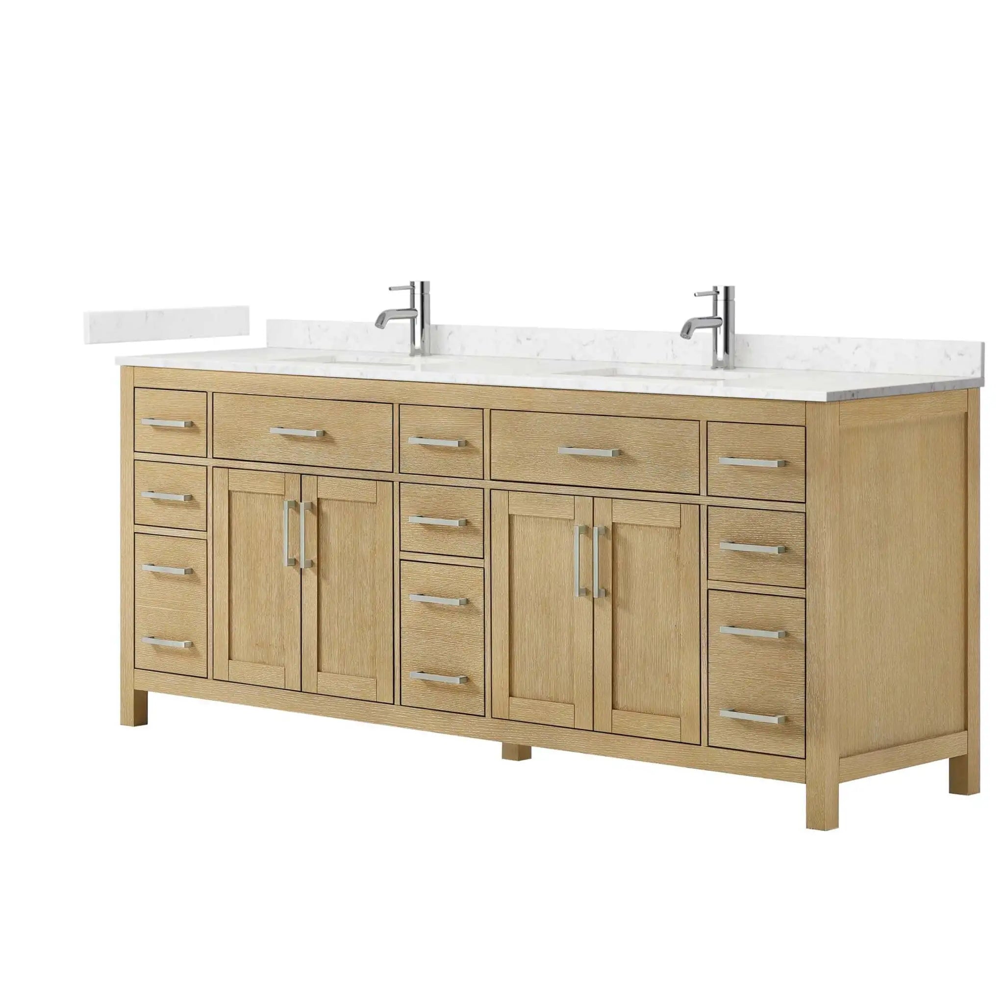 84" Beckett Double Bathroom Vanity in Whitewashed Oak with Brushed Nickel Trim by Wyndham