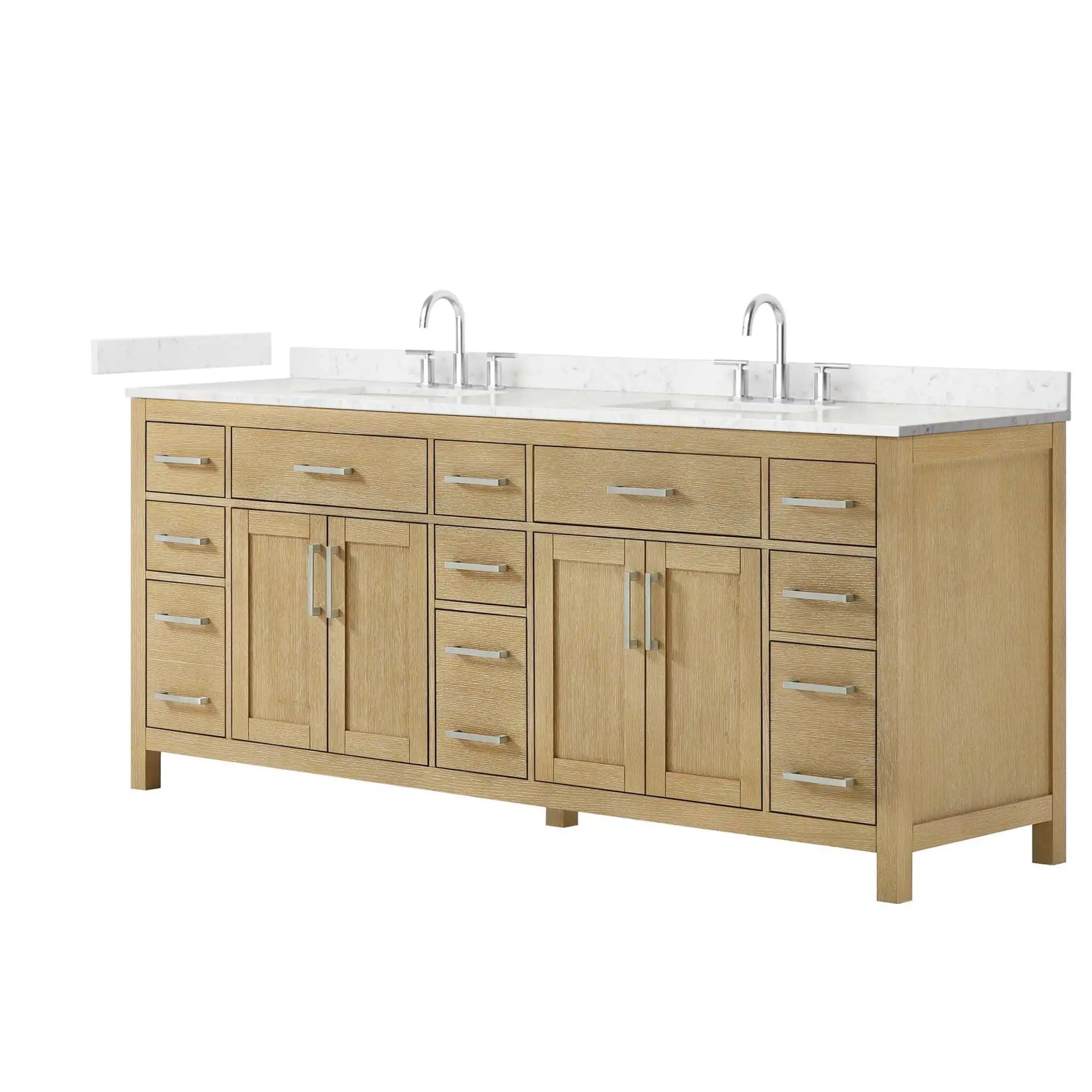 84" Beckett Double Bathroom Vanity in Whitewashed Oak with Brushed Nickel Trim by Wyndham