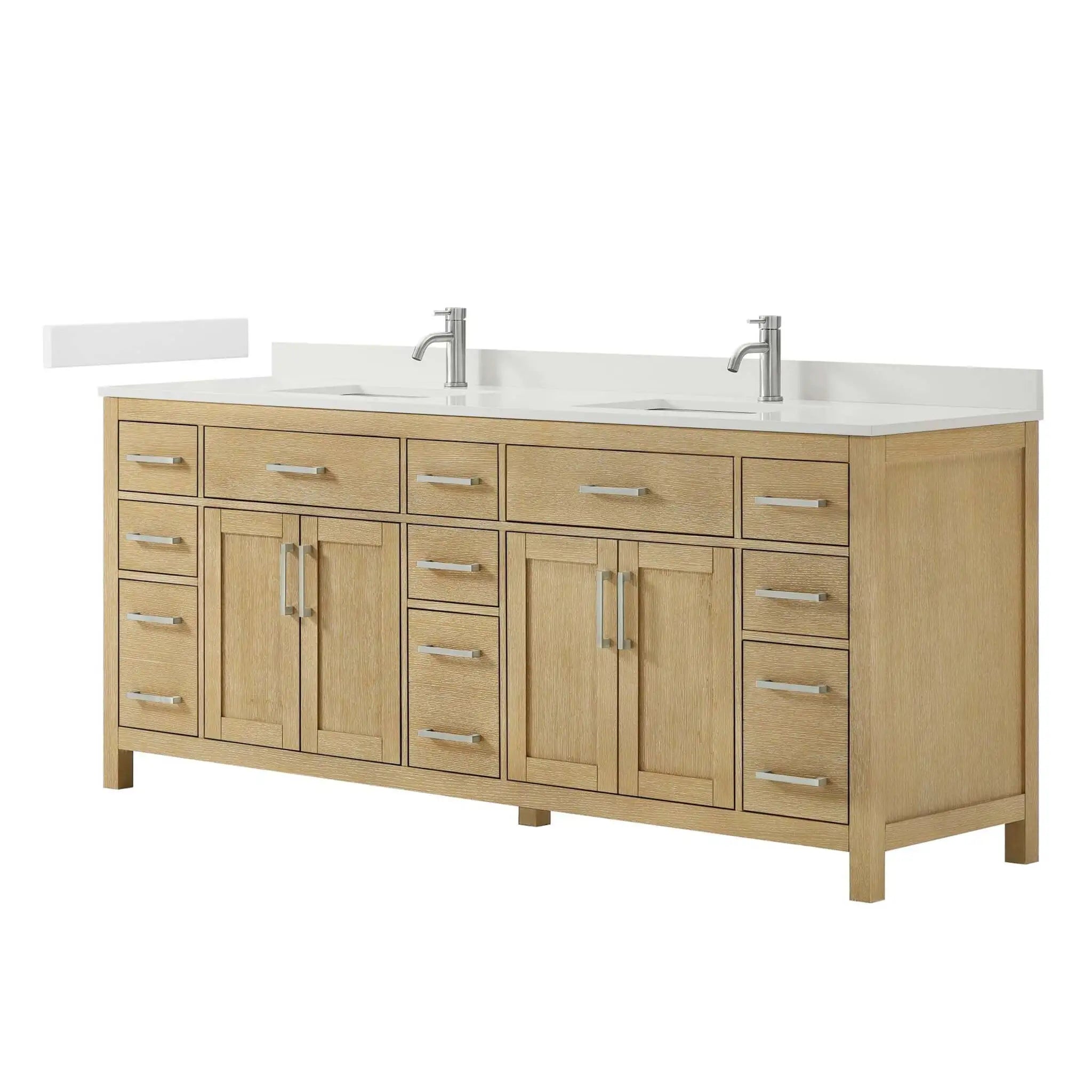 84" Beckett Double Bathroom Vanity in Whitewashed Oak with Brushed Nickel Trim by Wyndham
