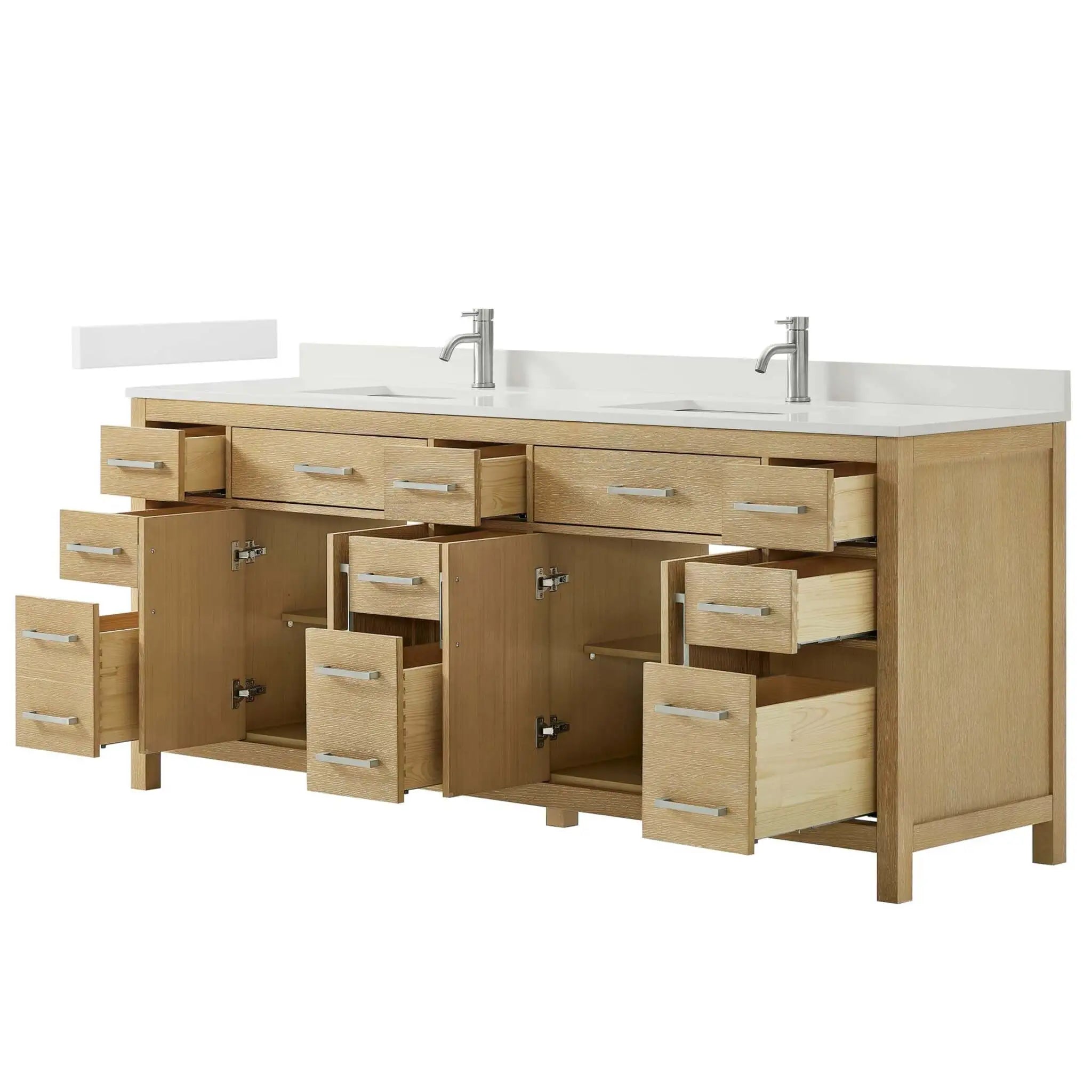 84" Beckett Double Bathroom Vanity in Whitewashed Oak with Brushed Nickel Trim by Wyndham