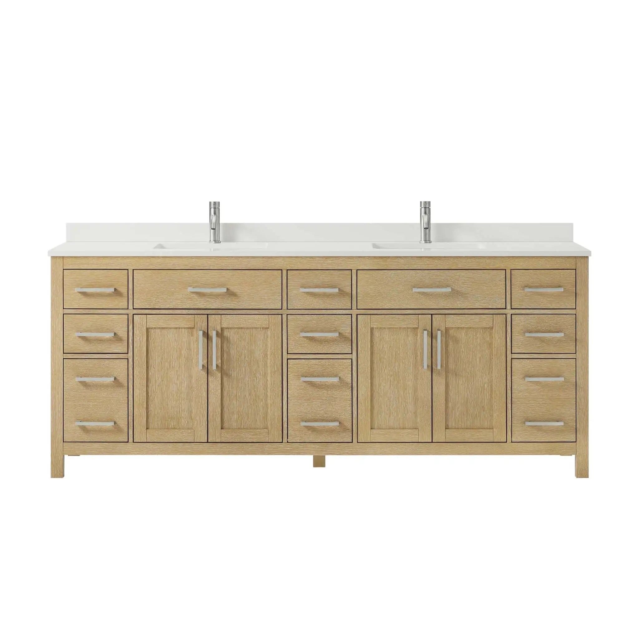 84" Beckett Double Bathroom Vanity in Whitewashed Oak with Brushed Nickel Trim by Wyndham