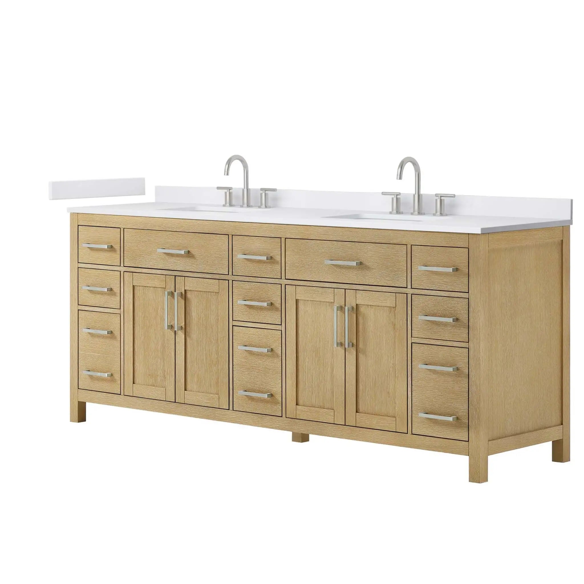 84" Beckett Double Bathroom Vanity in Whitewashed Oak with Brushed Nickel Trim by Wyndham
