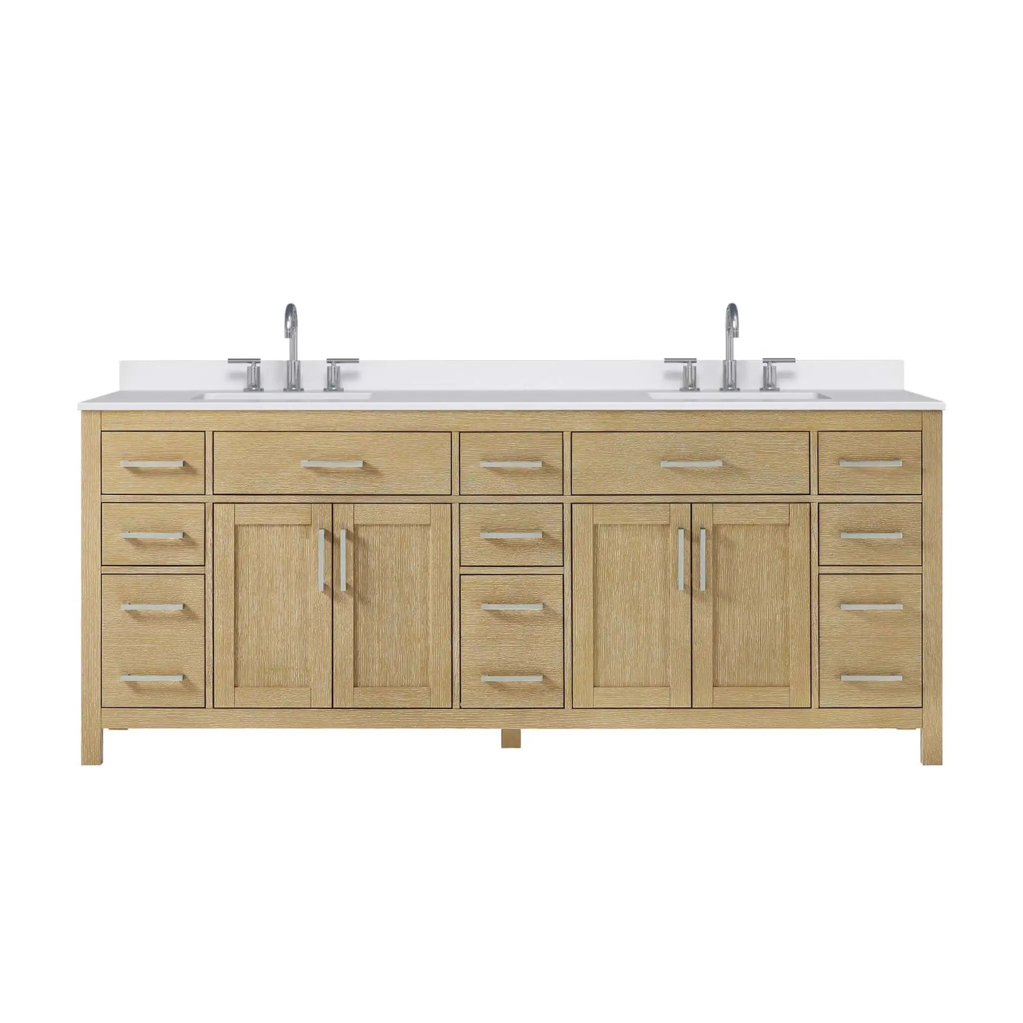 84" Beckett Double Bathroom Vanity in Whitewashed Oak with Brushed Nickel Trim by Wyndham