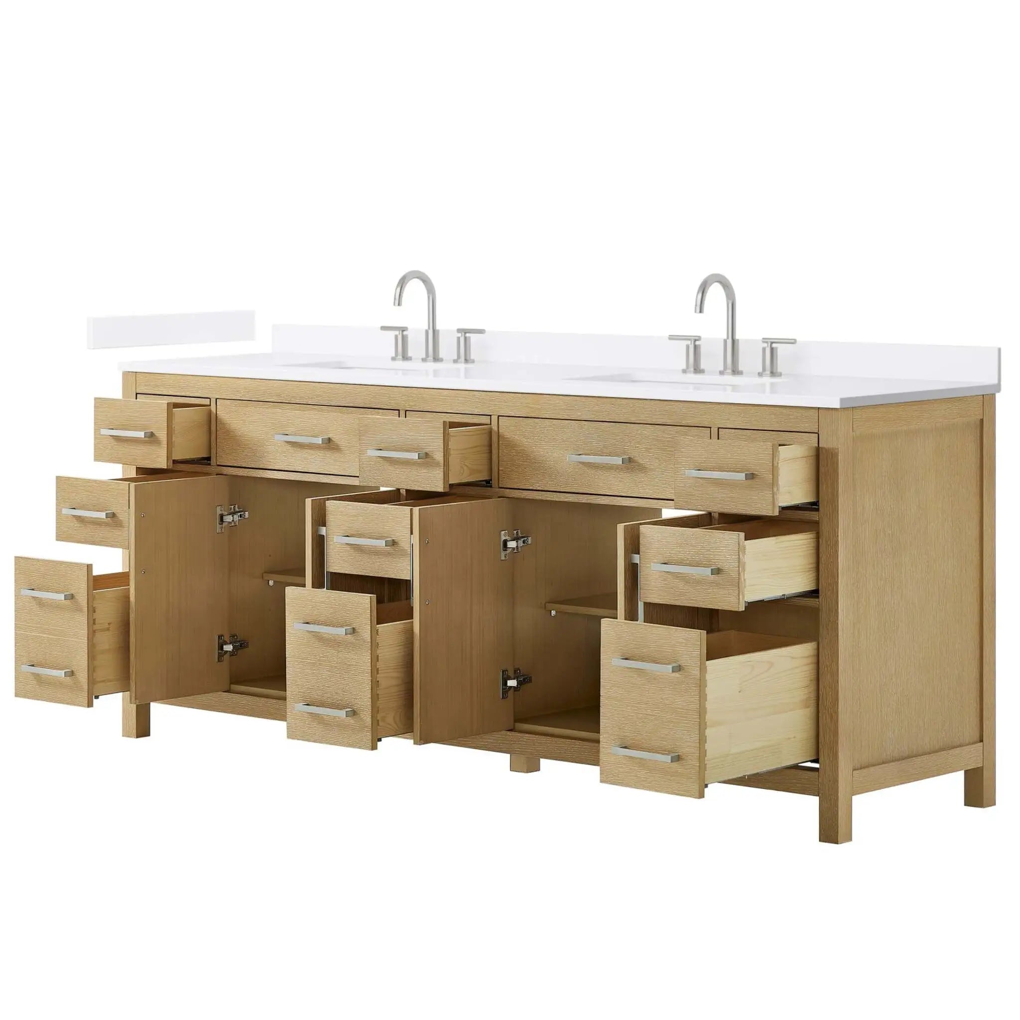 84" Beckett Double Bathroom Vanity in Whitewashed Oak with Brushed Nickel Trim by Wyndham