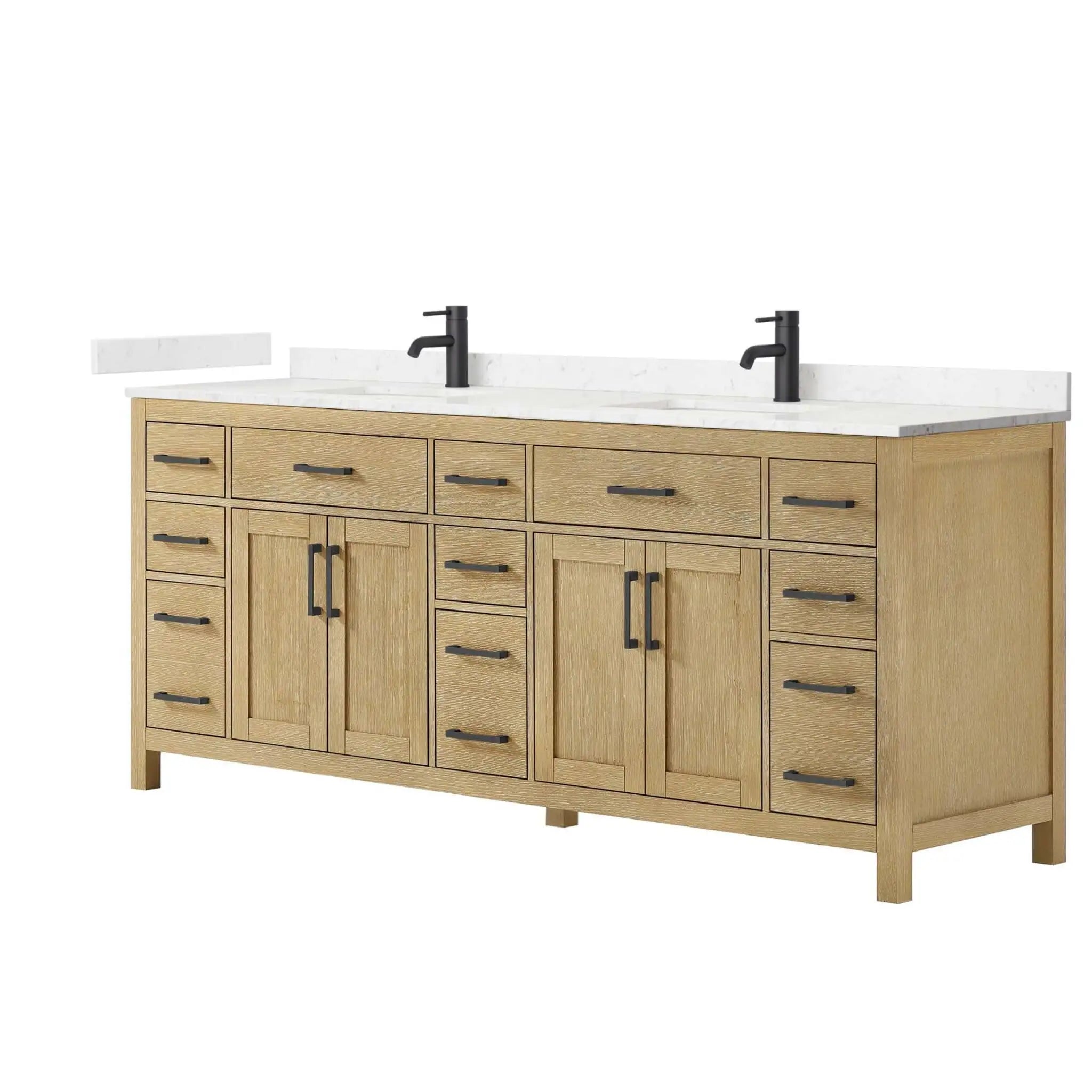 84" Beckett Double Bathroom Vanity in Whitewashed Oak with Matte Black Trim by Wyndham