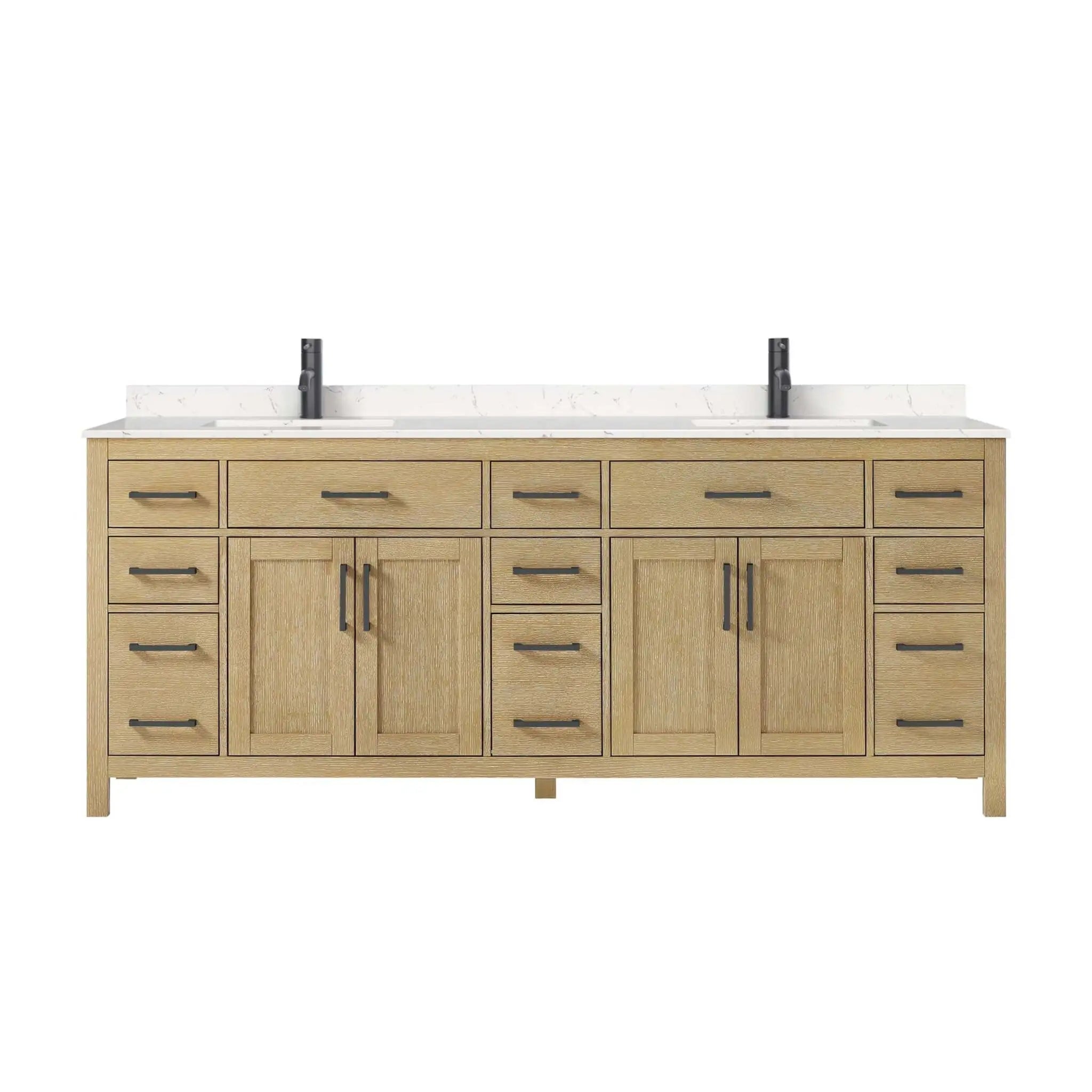 84" Beckett Double Bathroom Vanity in Whitewashed Oak with Matte Black Trim by Wyndham