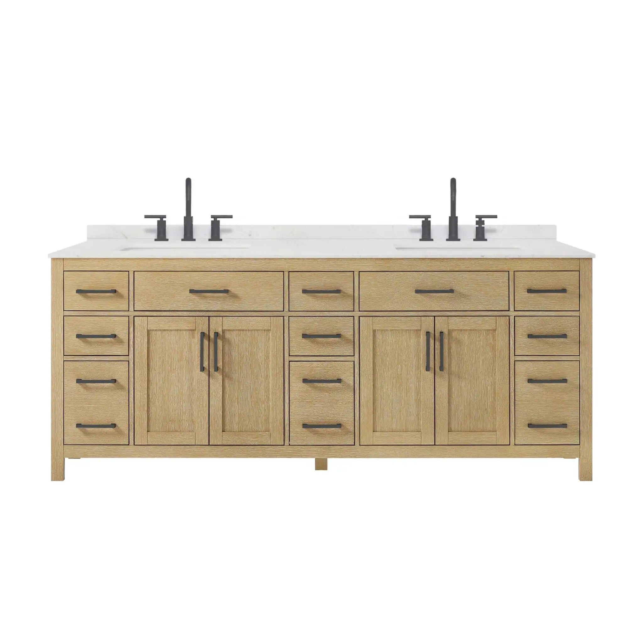 84" Beckett Double Bathroom Vanity in Whitewashed Oak with Matte Black Trim by Wyndham