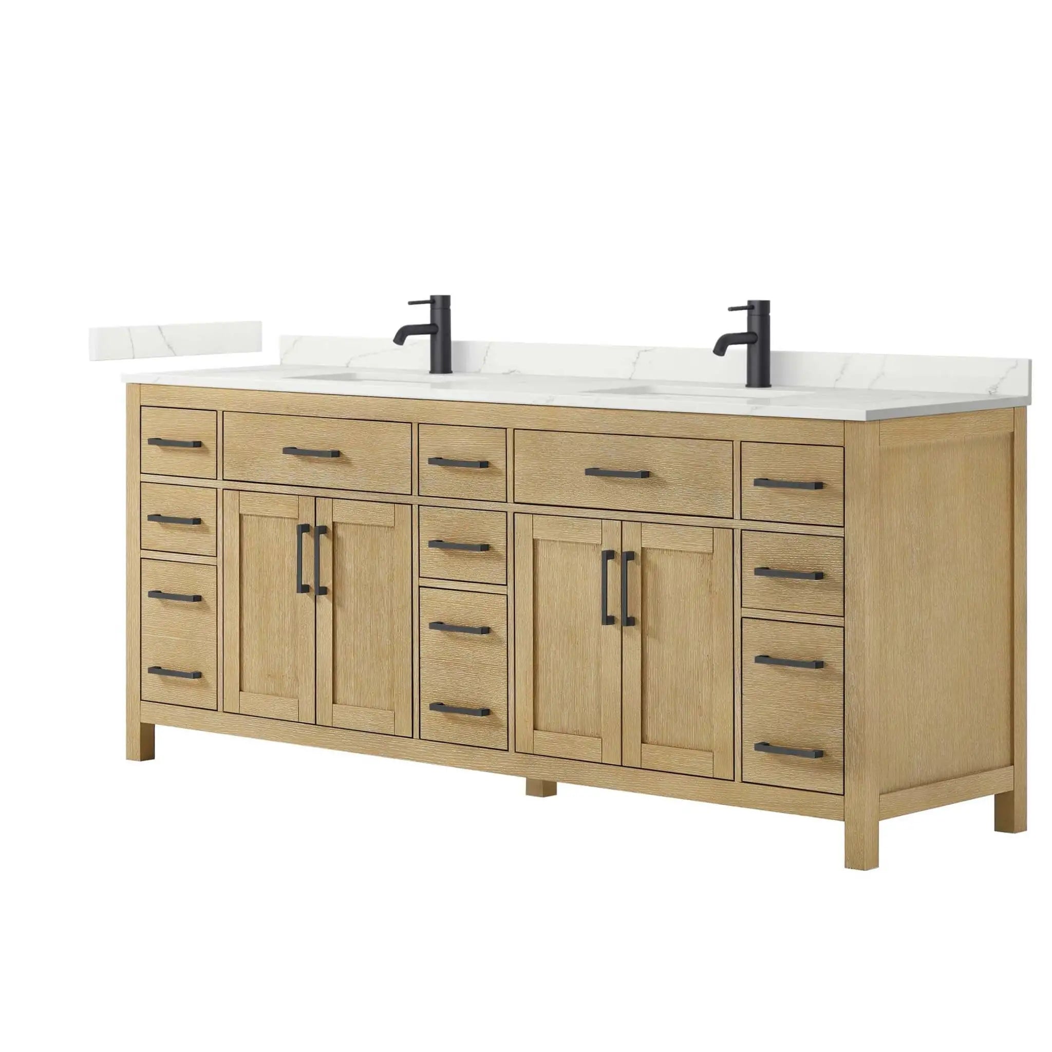 84" Beckett Double Bathroom Vanity in Whitewashed Oak with Matte Black Trim by Wyndham