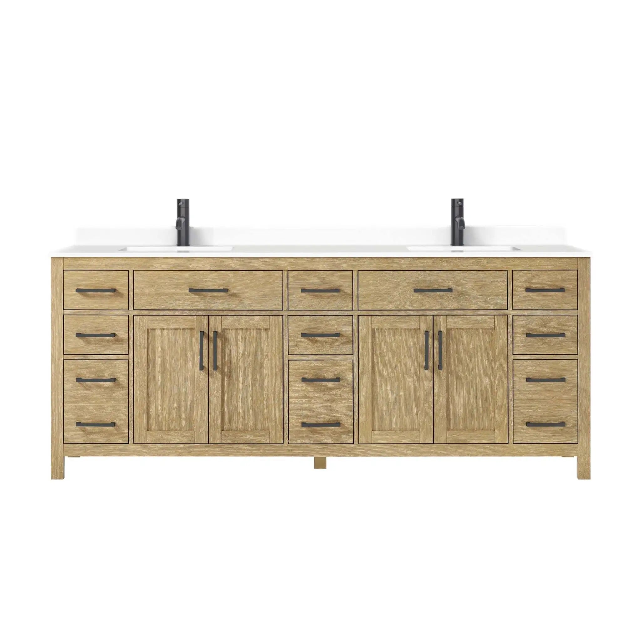 84" Beckett Double Bathroom Vanity in Whitewashed Oak with Matte Black Trim by Wyndham