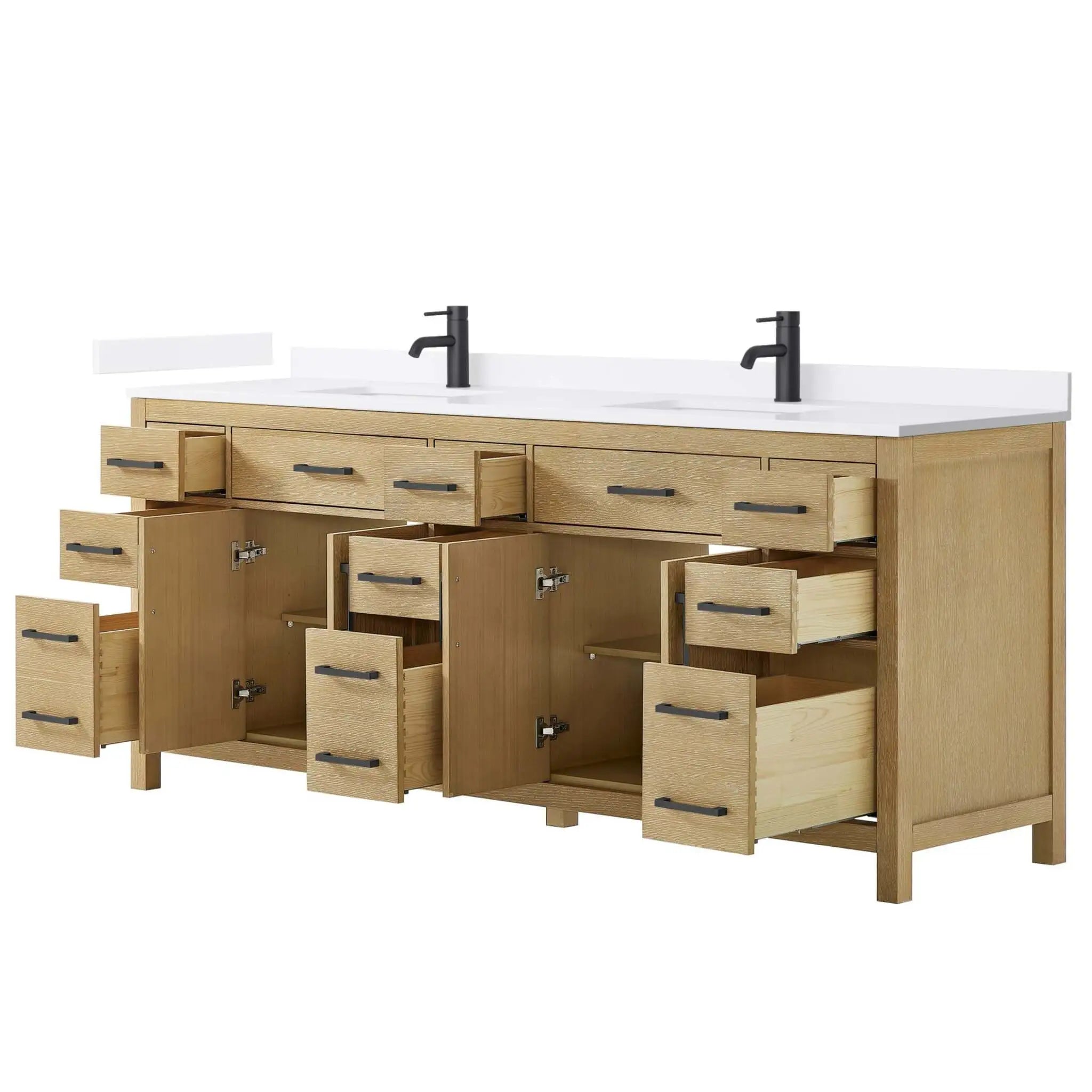 84" Beckett Double Bathroom Vanity in Whitewashed Oak with Matte Black Trim by Wyndham