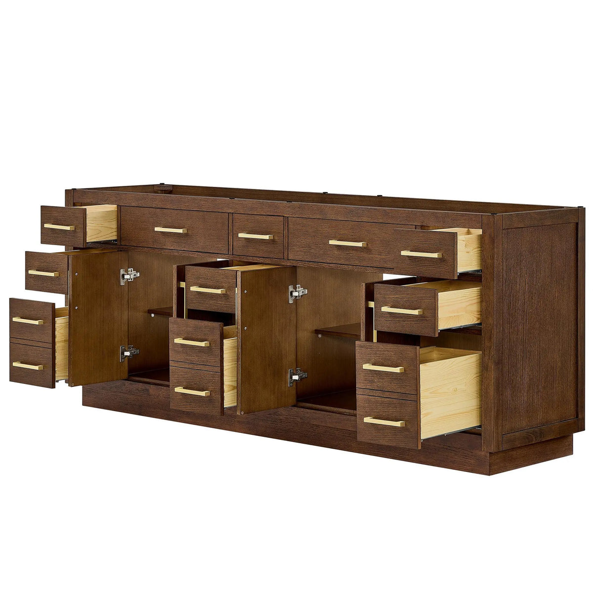 84" Beckett Double Bathroom Vanity with Toe Kick Dark Oak Brushed Gold Trim by wyndham View 42