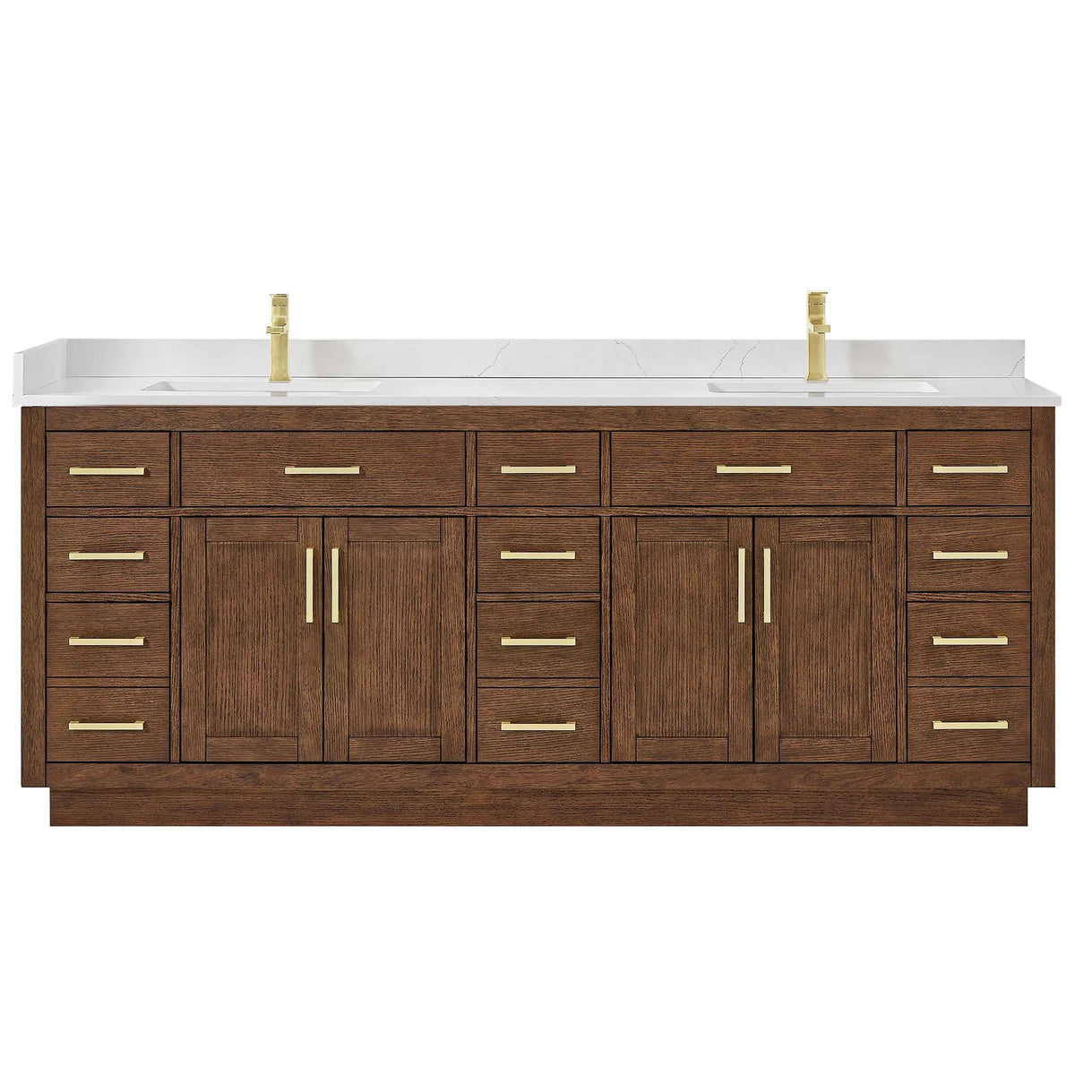 84" Beckett Double Bathroom Vanity with Toe Kick Dark Oak Brushed Gold Trim by wyndham View 21