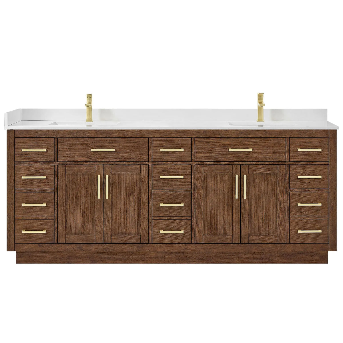 84" Beckett Double Bathroom Vanity with Toe Kick Dark Oak Brushed Gold Trim by wyndham View 26